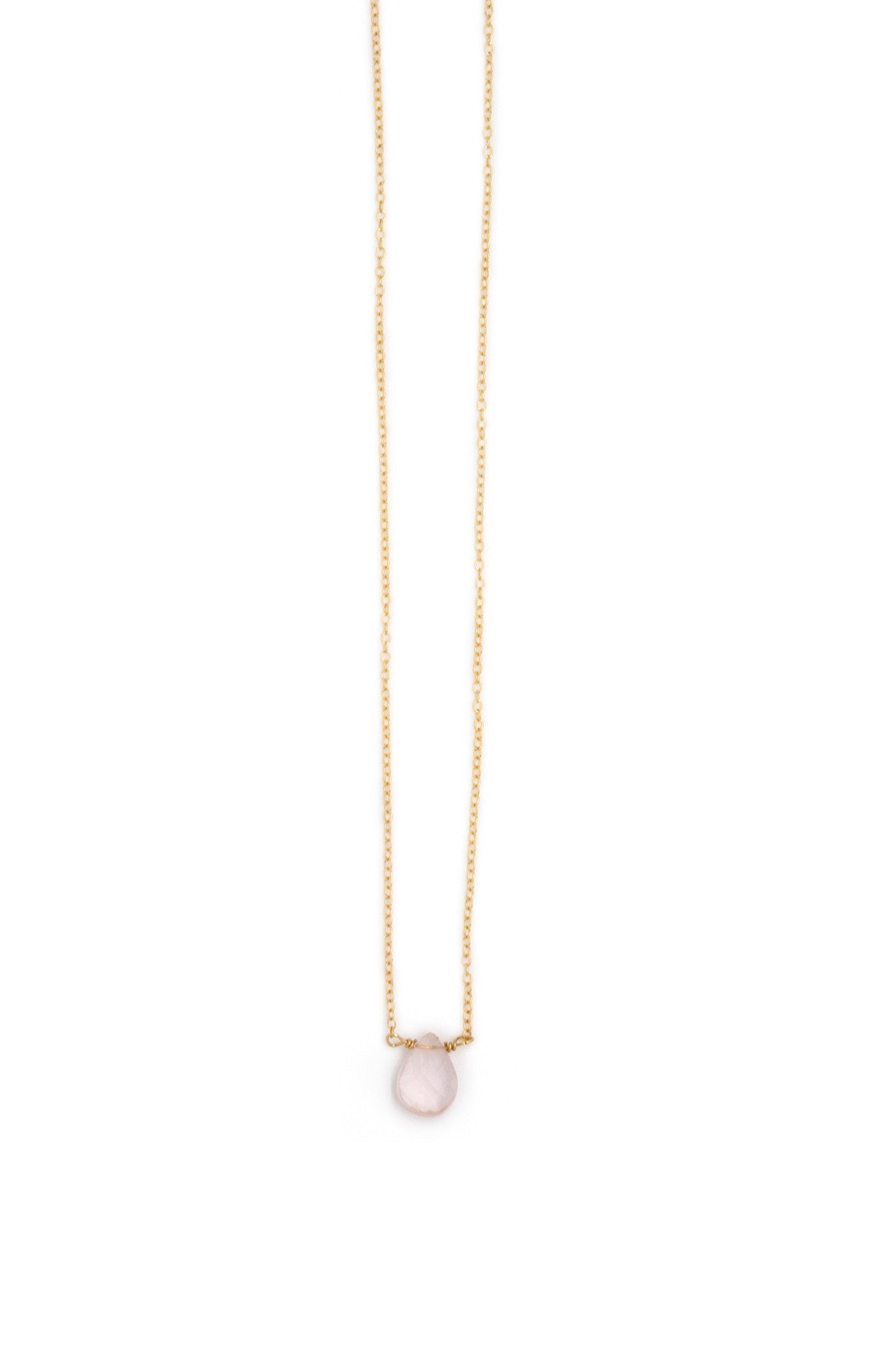 Stephanie Delicate Drop Demi Fine Necklace in Rose Quartz