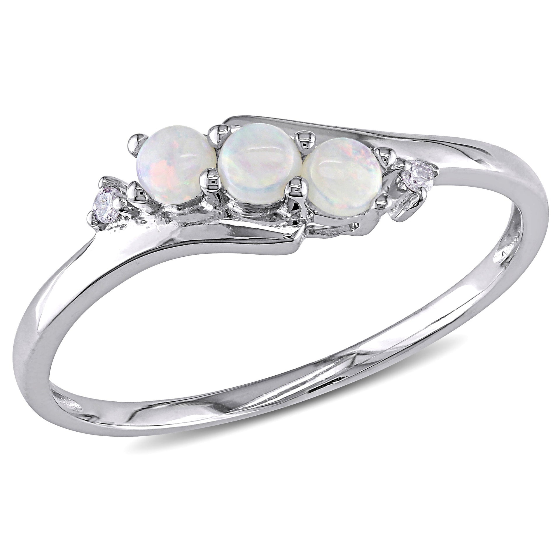 Mimi & Max 1/5ct TGW Opal and Diamond Accent 3-Stone Ring in 10k White Gold