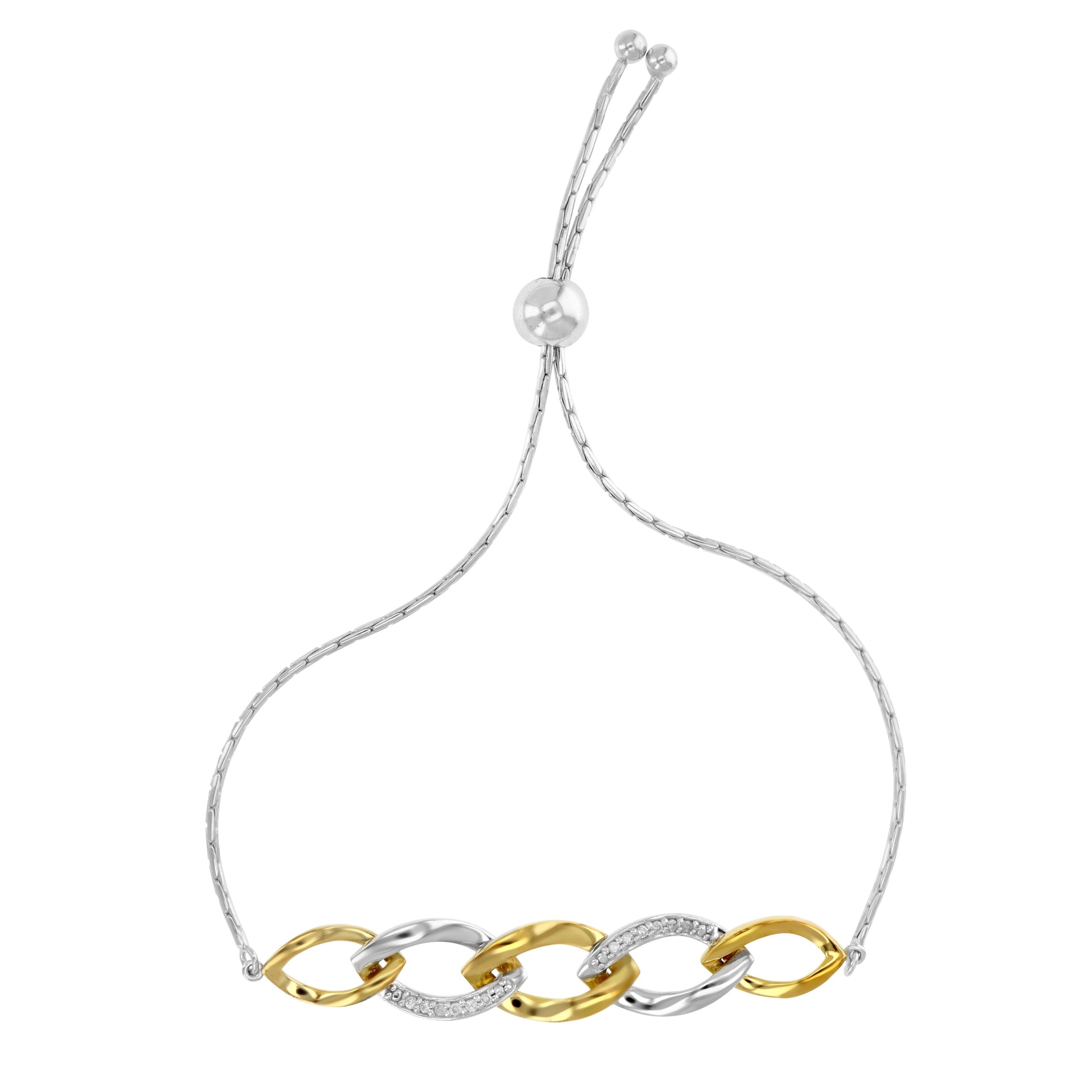 1/10 cttw Diamond Bolo Bracelet Yellow Gold Plated over Sterling Silver Links