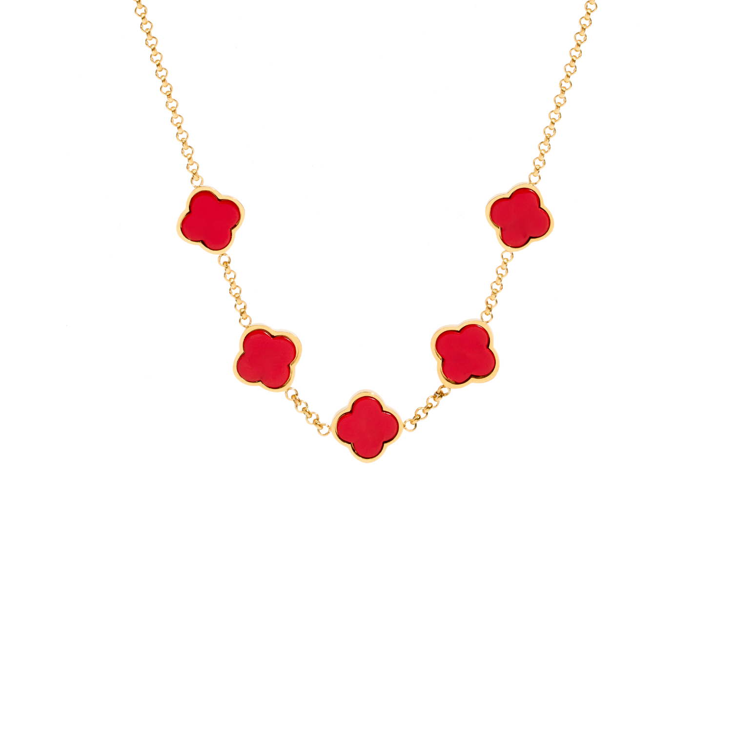 Red Custom Clover Name Necklace (Gold)