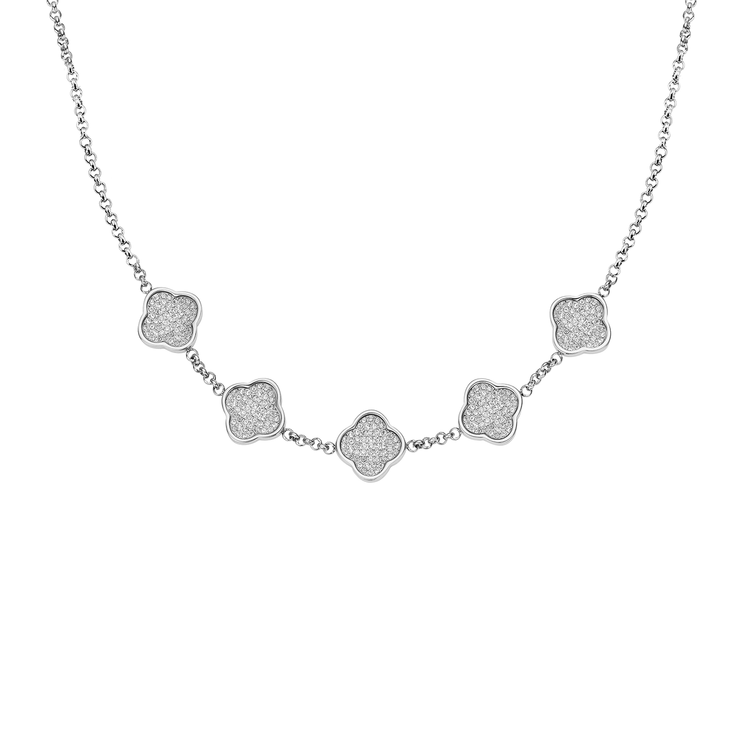 Shimmer Pavé Clover Necklace (Silver)