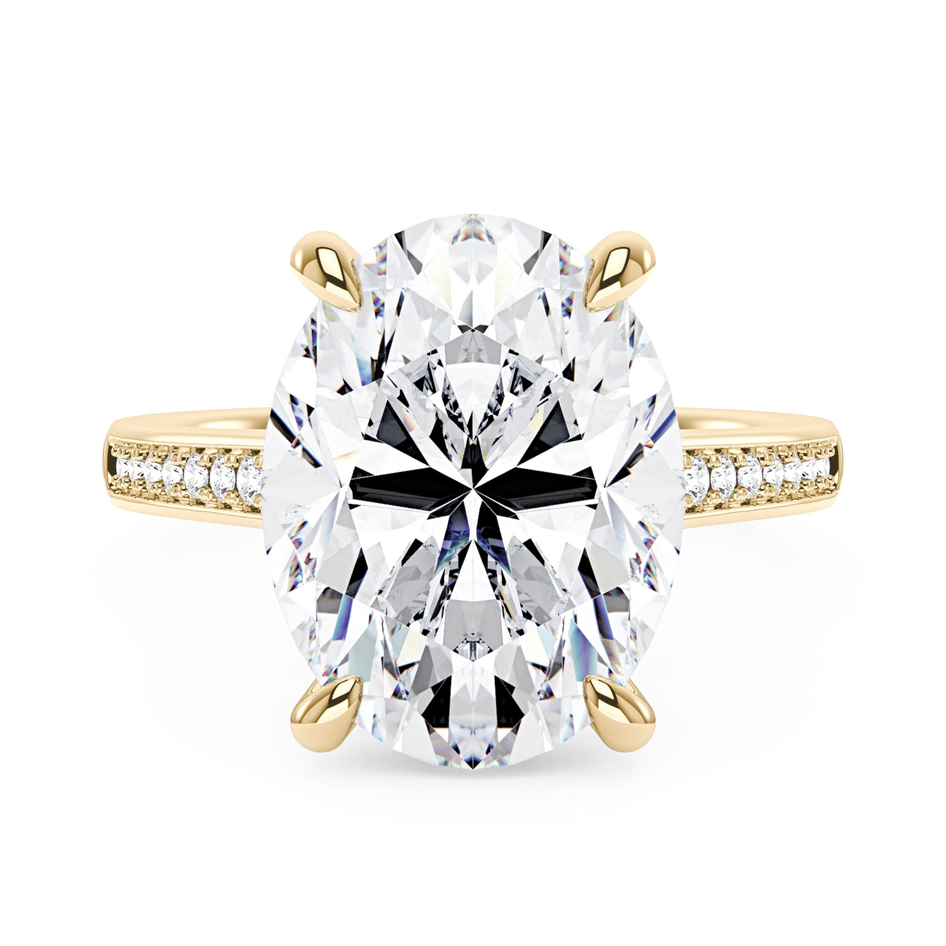 14 Carat Oval Shaped Moissanite Paved Engagement Ring in 14K Gold