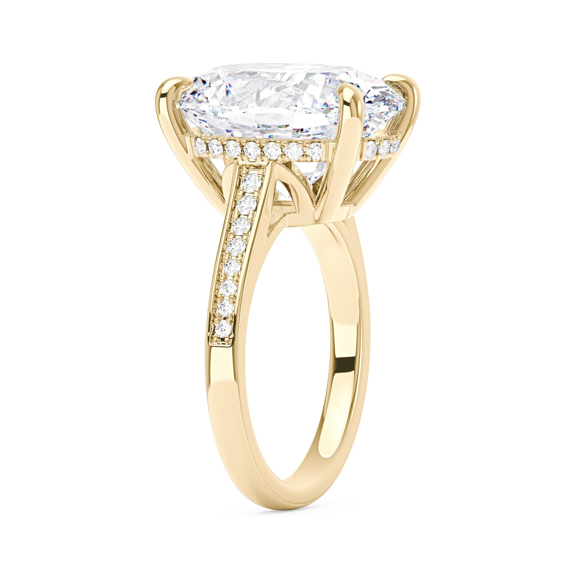 14 Carat Oval Shaped Moissanite Paved Engagement Ring in 14K Gold