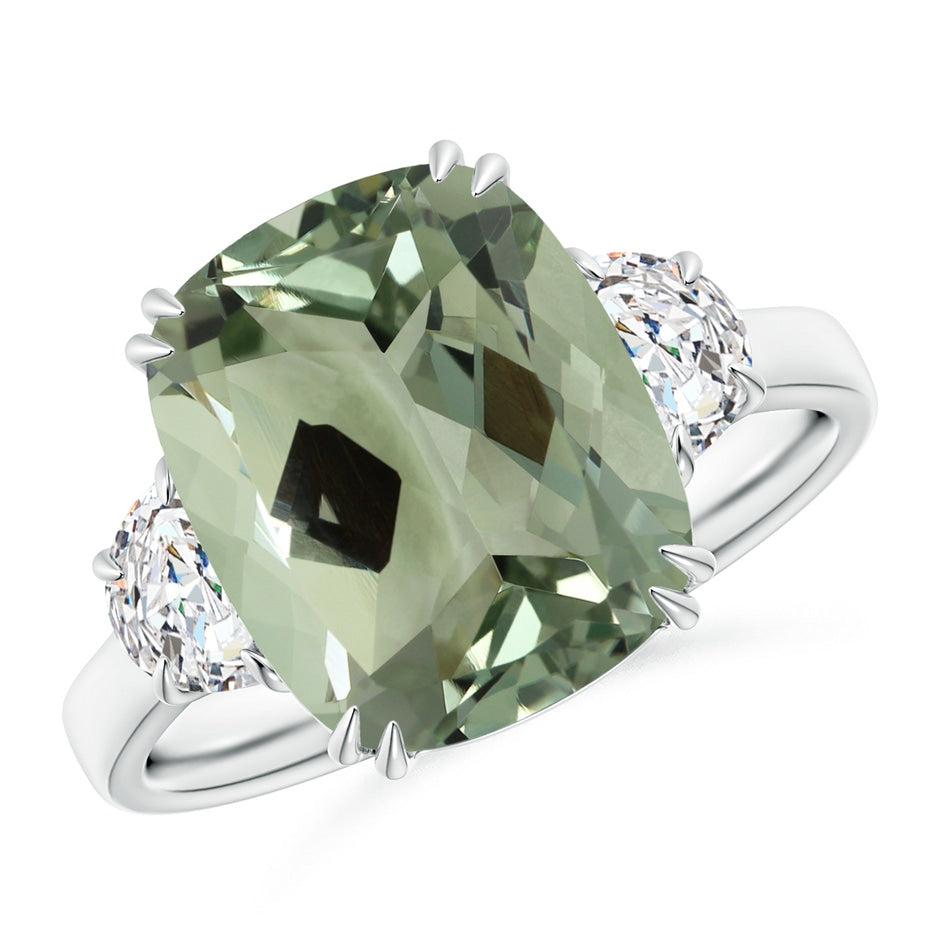 GIA Certified Cushion Green Amethyst Ring with Half Moon Diamonds