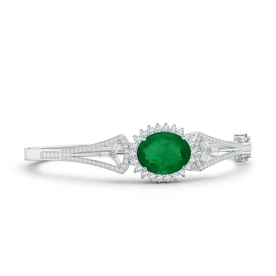Art Deco-Style GIA Certified Oval Emerald Halo Bangle Bracelet