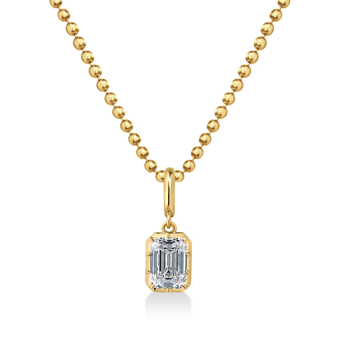 Georgian Emerald Cut Lab Diamond Ball Chain Necklace