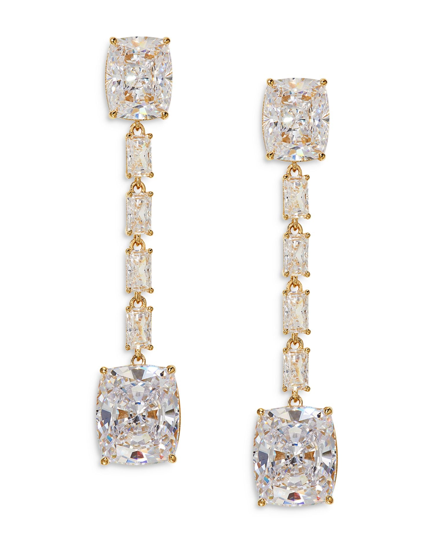 Cubic Zirconia Linear Drop Earrings in 18K Gold Plated