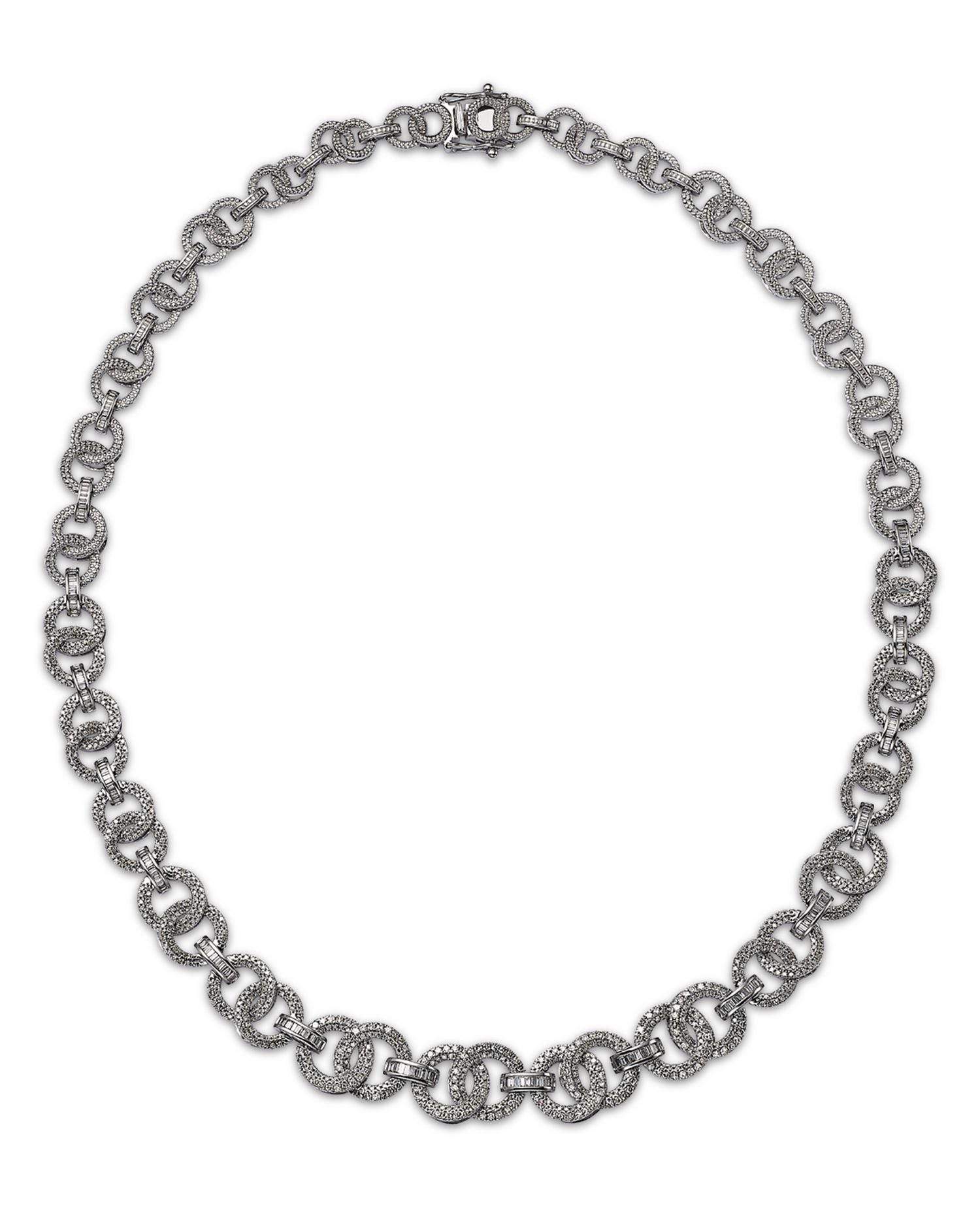 Diamond Round & Baguette Link Collar Necklace in 14K White Gold, 3.50 ct. t.w. - Exclusive