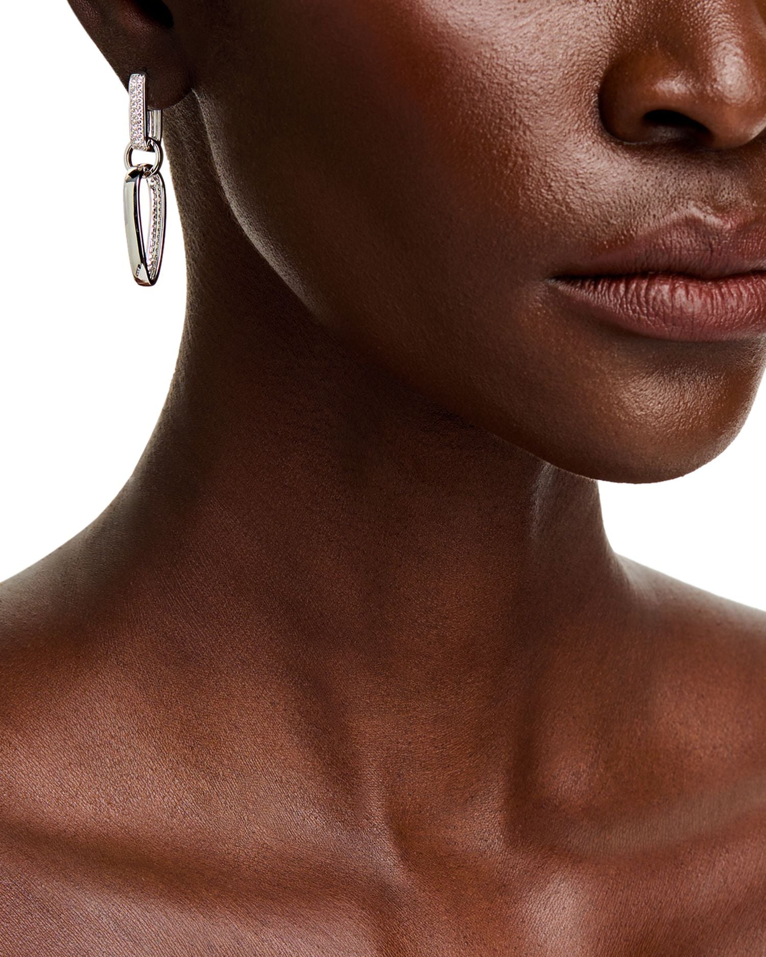 Diamond Double Row Drop Hoop Earrings in 14K White Gold, 1.00 ct. t.w. - Exclusive