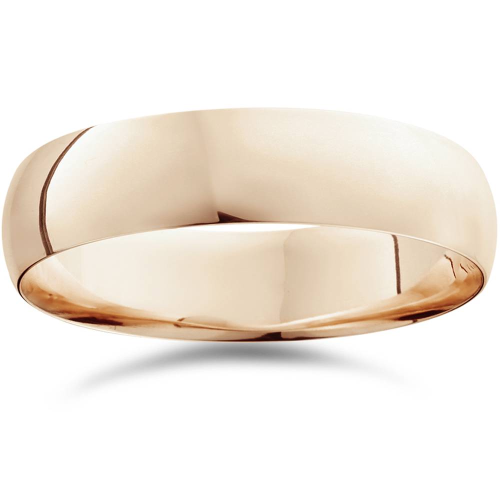 6mm Dome High Polished Plain Wedding Band 14K Rose Gold Size Selectable