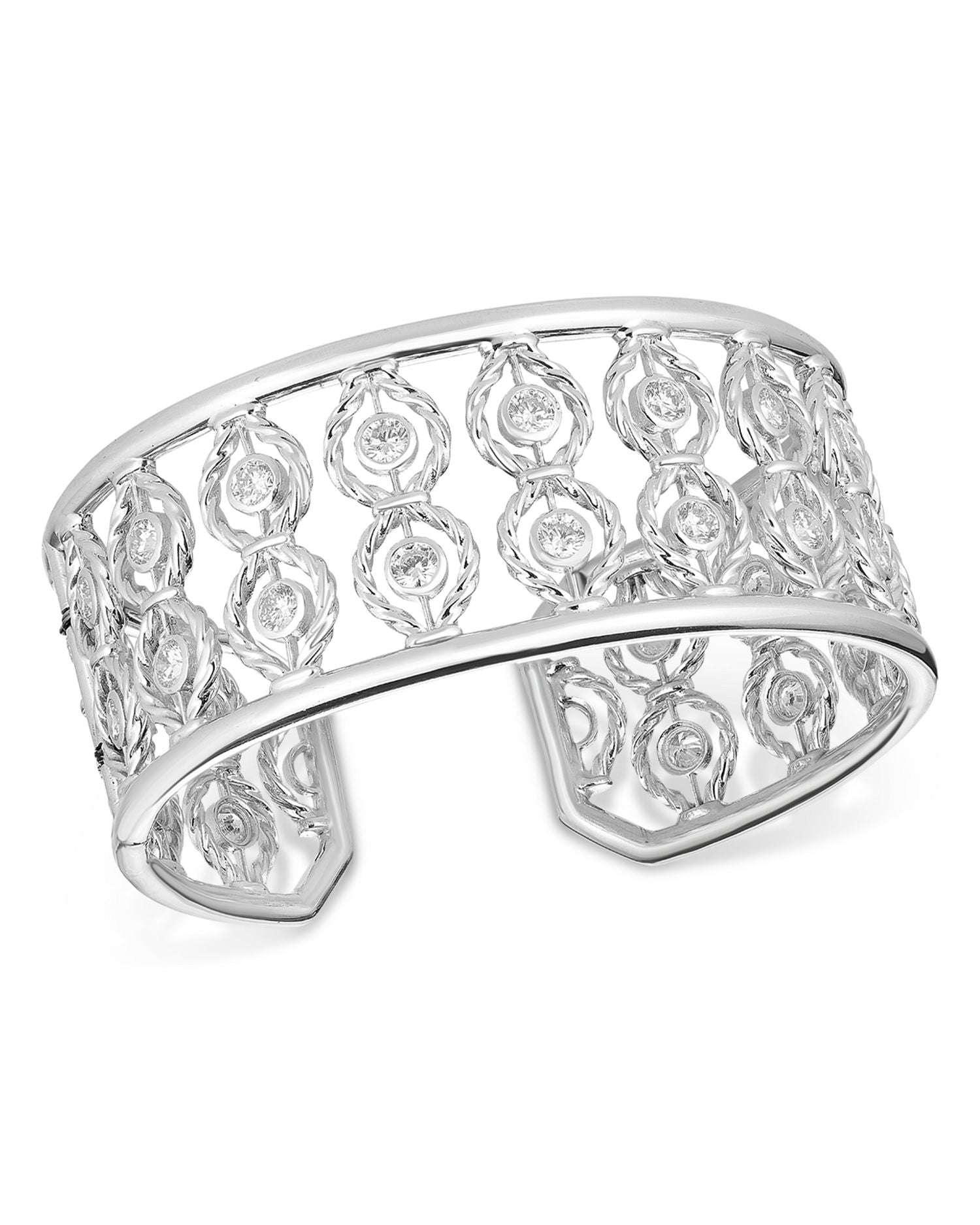 18K White Gold Classic Diamond Bezel Twist Openwork Bangle Bracelet
