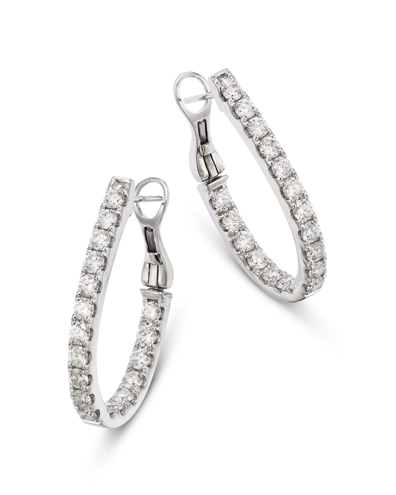 Diamond Inside Out Oval Hoop Earrings in 14K White Gold, 2.25 ct. t.w.