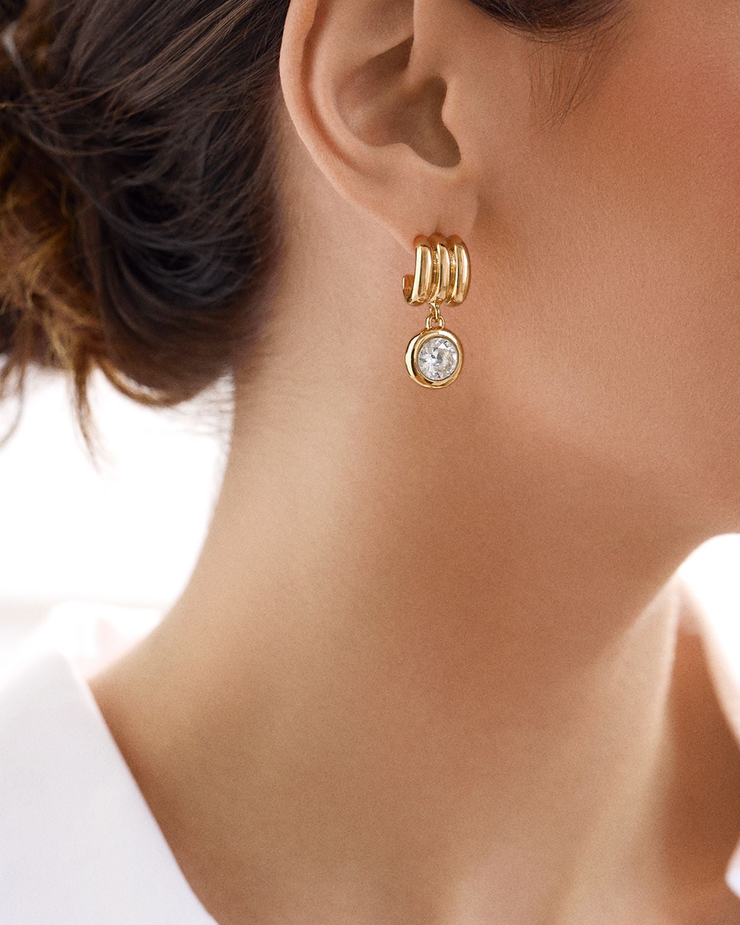 Loreli Cubic Zirconia Charm Triple Row Huggie Hoop Earrings