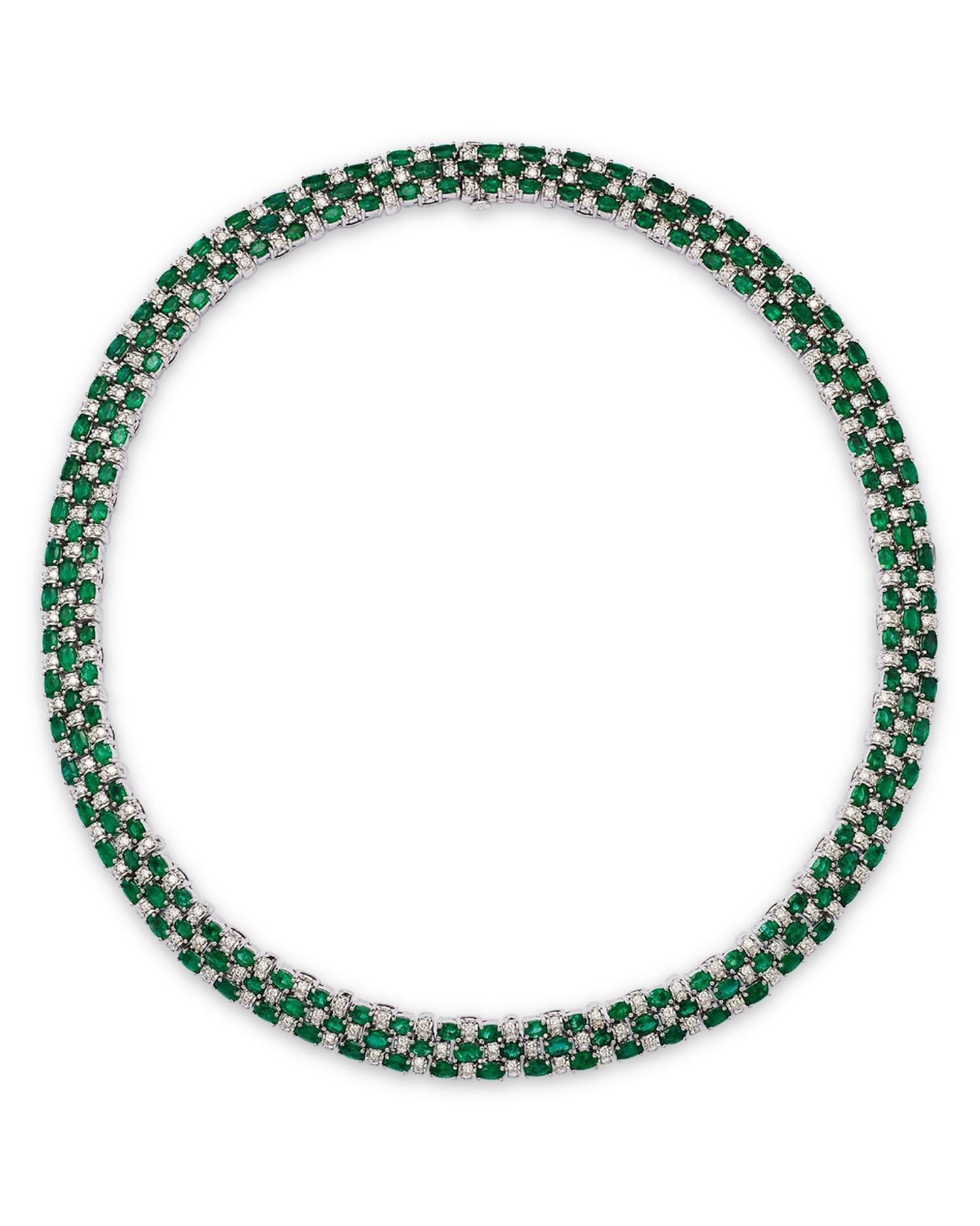 Emerald & Diamond Statement Necklace in 14K White Gold, 19'