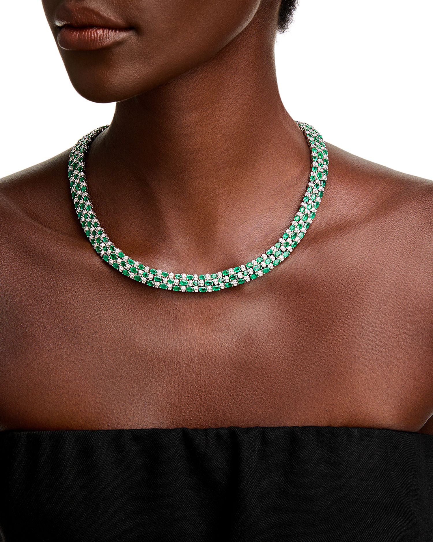 Emerald & Diamond Statement Necklace in 14K White Gold, 19'