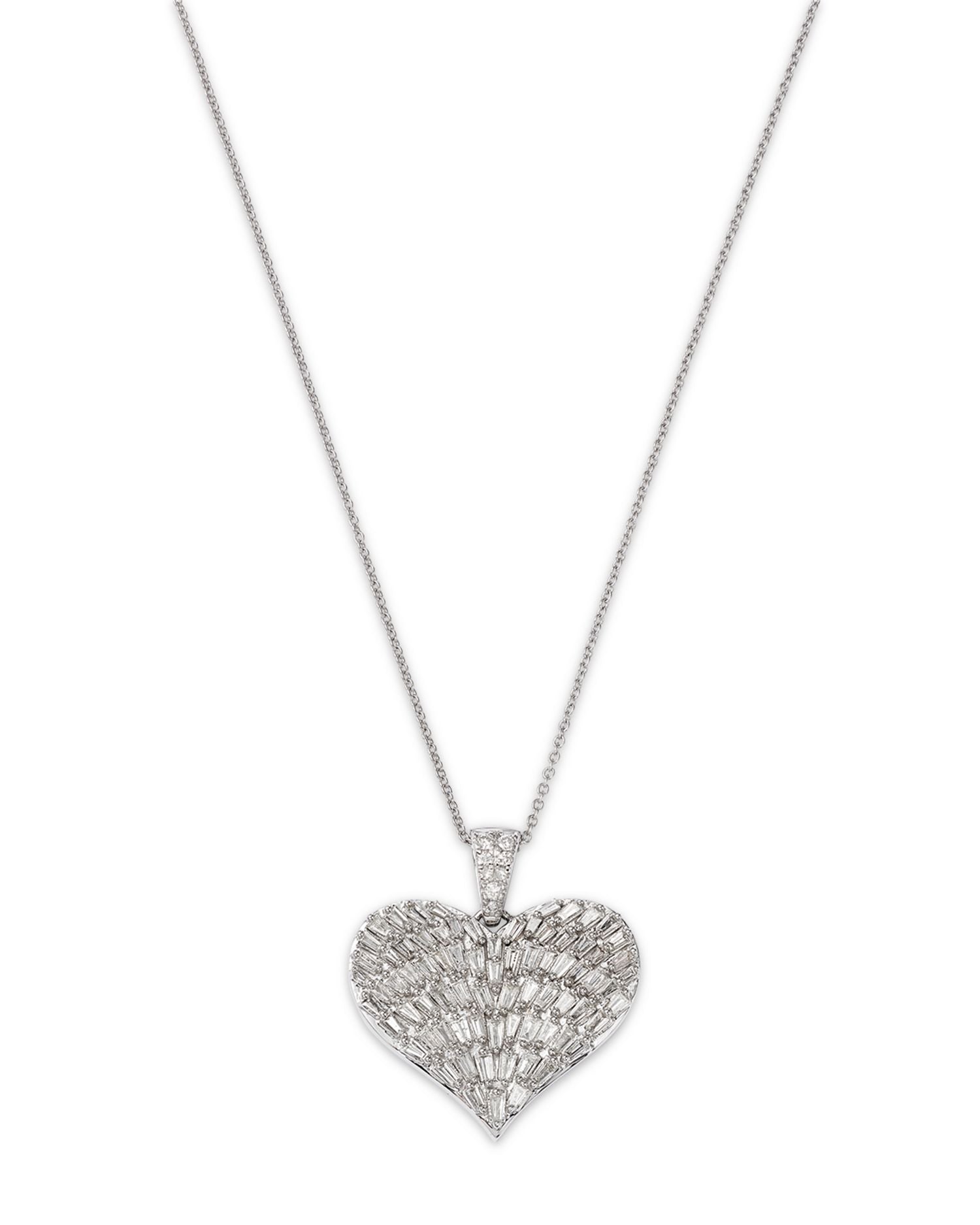 Diamond Round & Baguette Heart Pendant Necklace in 14K White Gold, 1.00 ct. t.w.