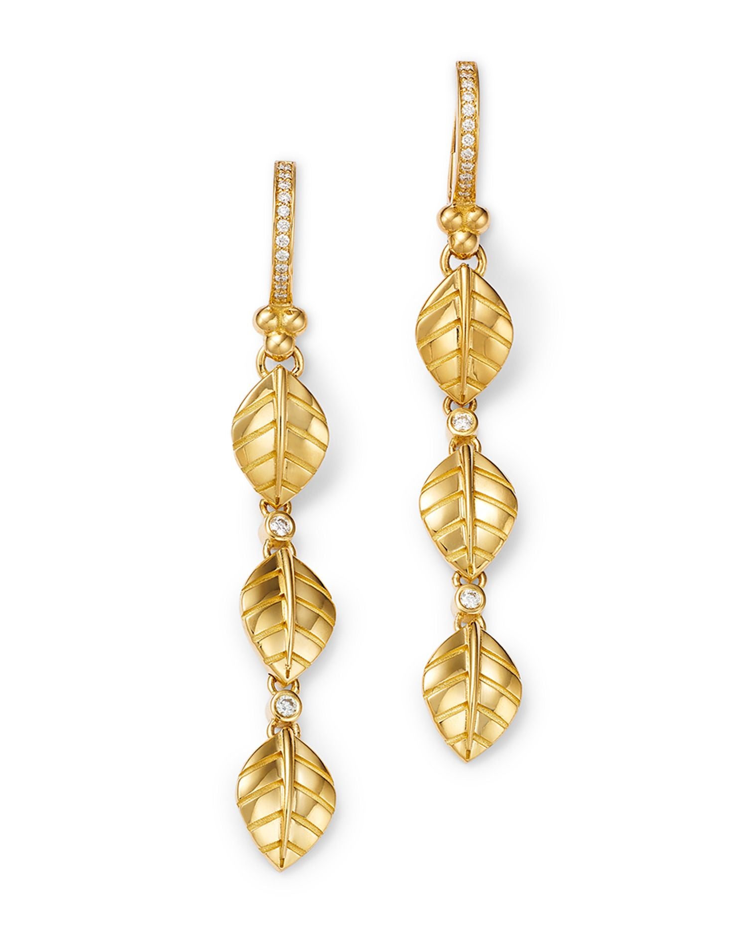 18K Yellow Gold FJ Diamond Arcadia Leaf Drop Earrings