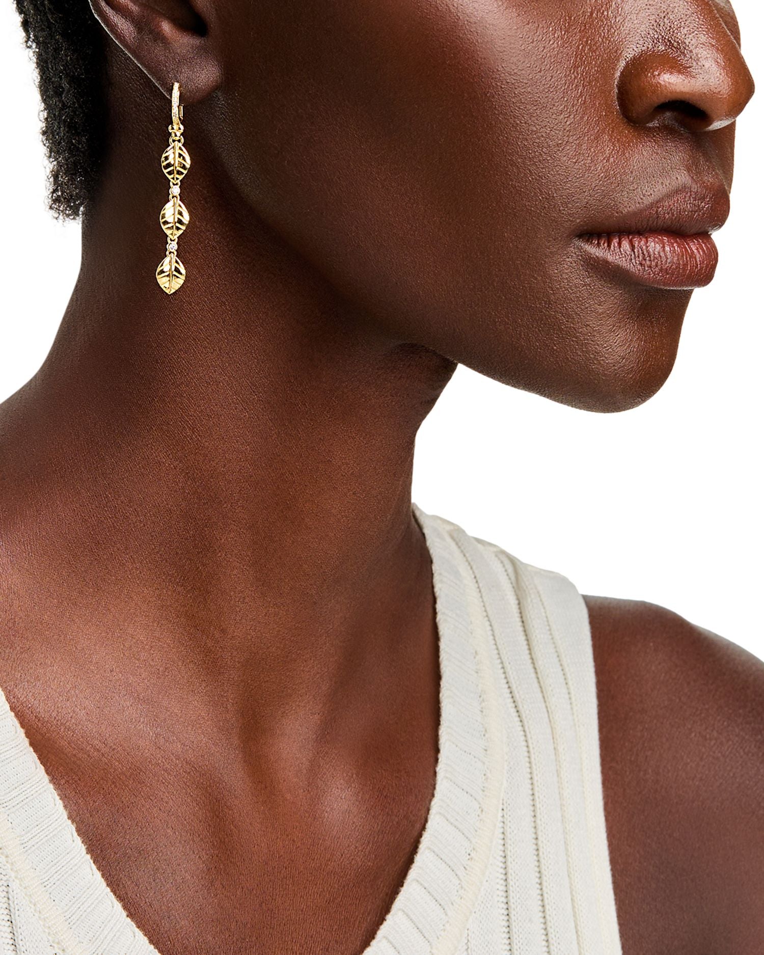 18K Yellow Gold FJ Diamond Arcadia Leaf Drop Earrings