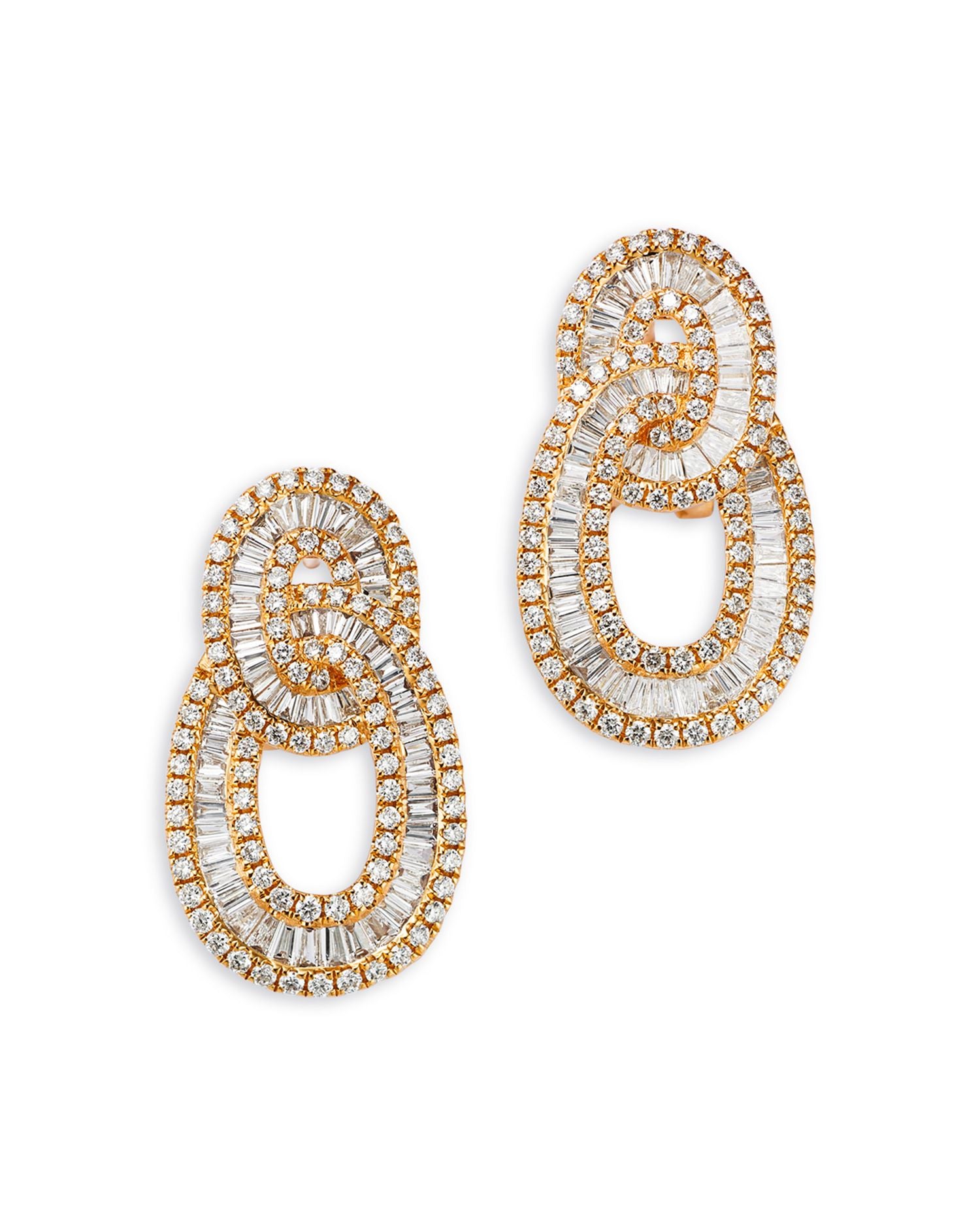 Diamond Baguette & Round Interlocking Circle Drop Earrings in 14K Yellow Gold, 2.67 ct. t.w.