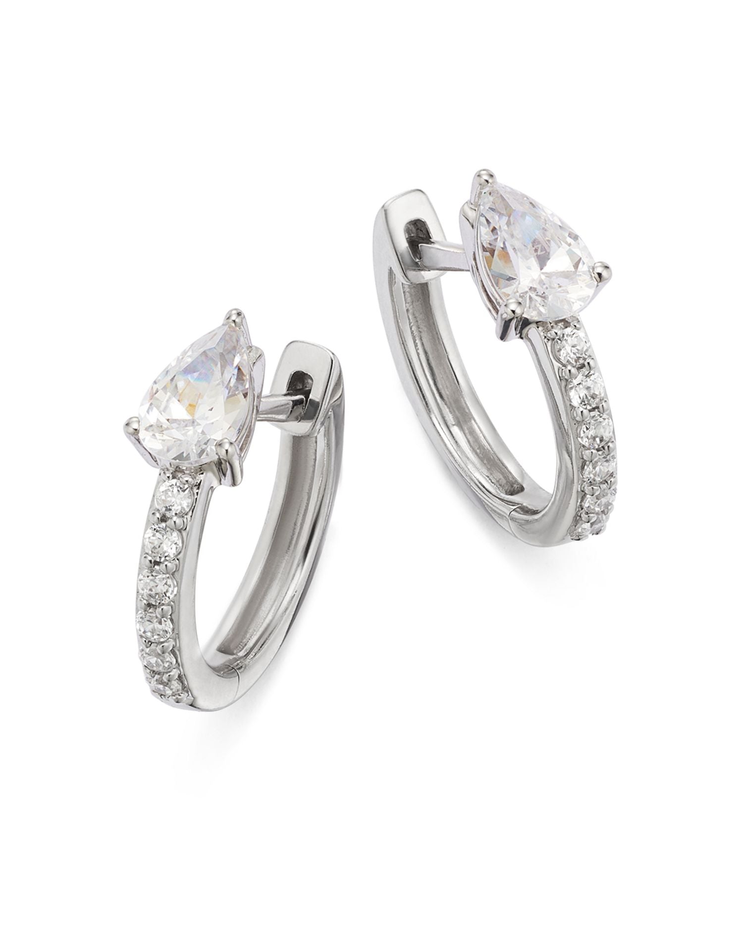 Diamond Pear & Round Huggie Hoop Earrings in 14K White Gold, 0.75 ct. t.w.