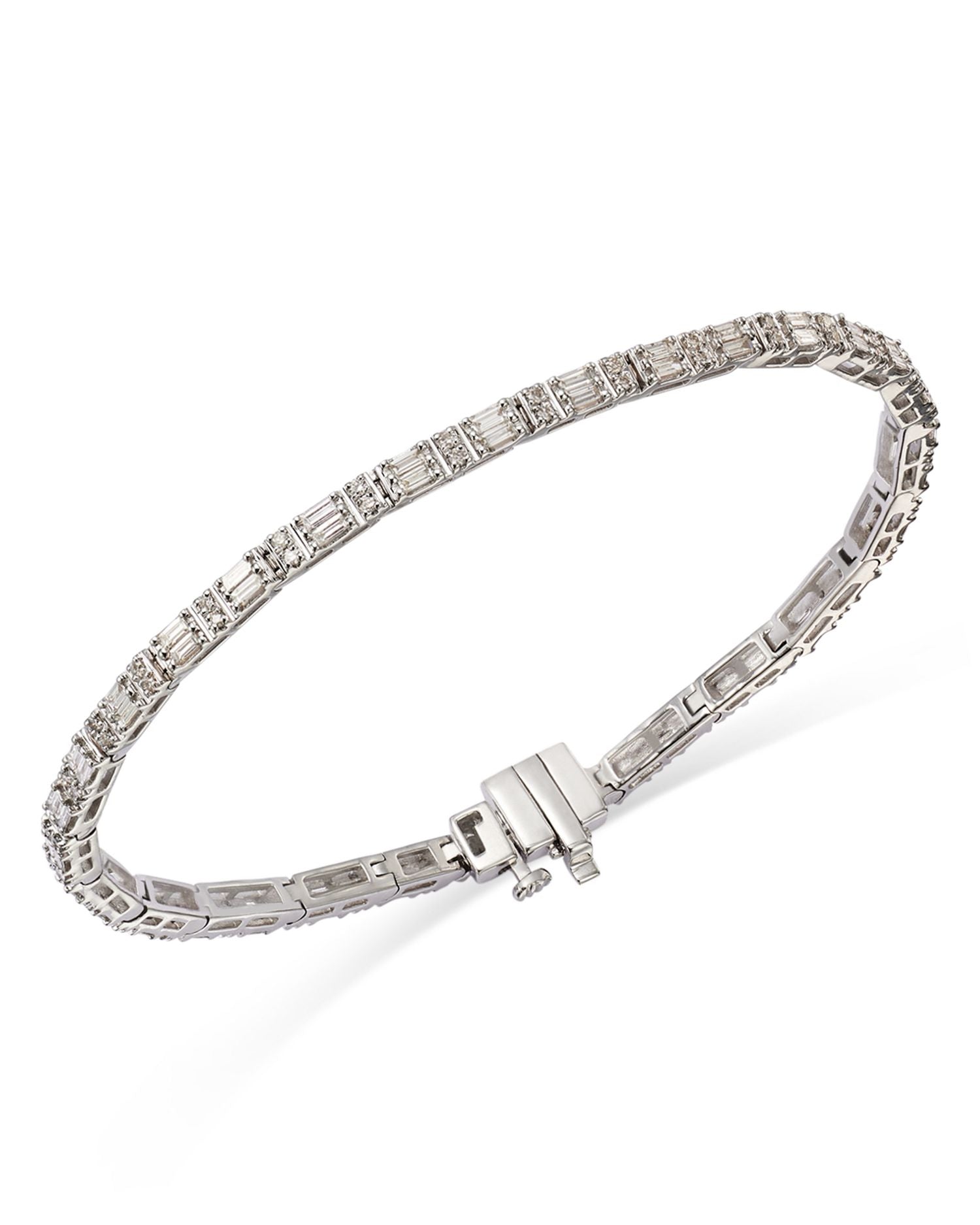 Diamond Round & Baguette Tennis Bracelet in 14K White Gold, 1.4 ct. t.w.