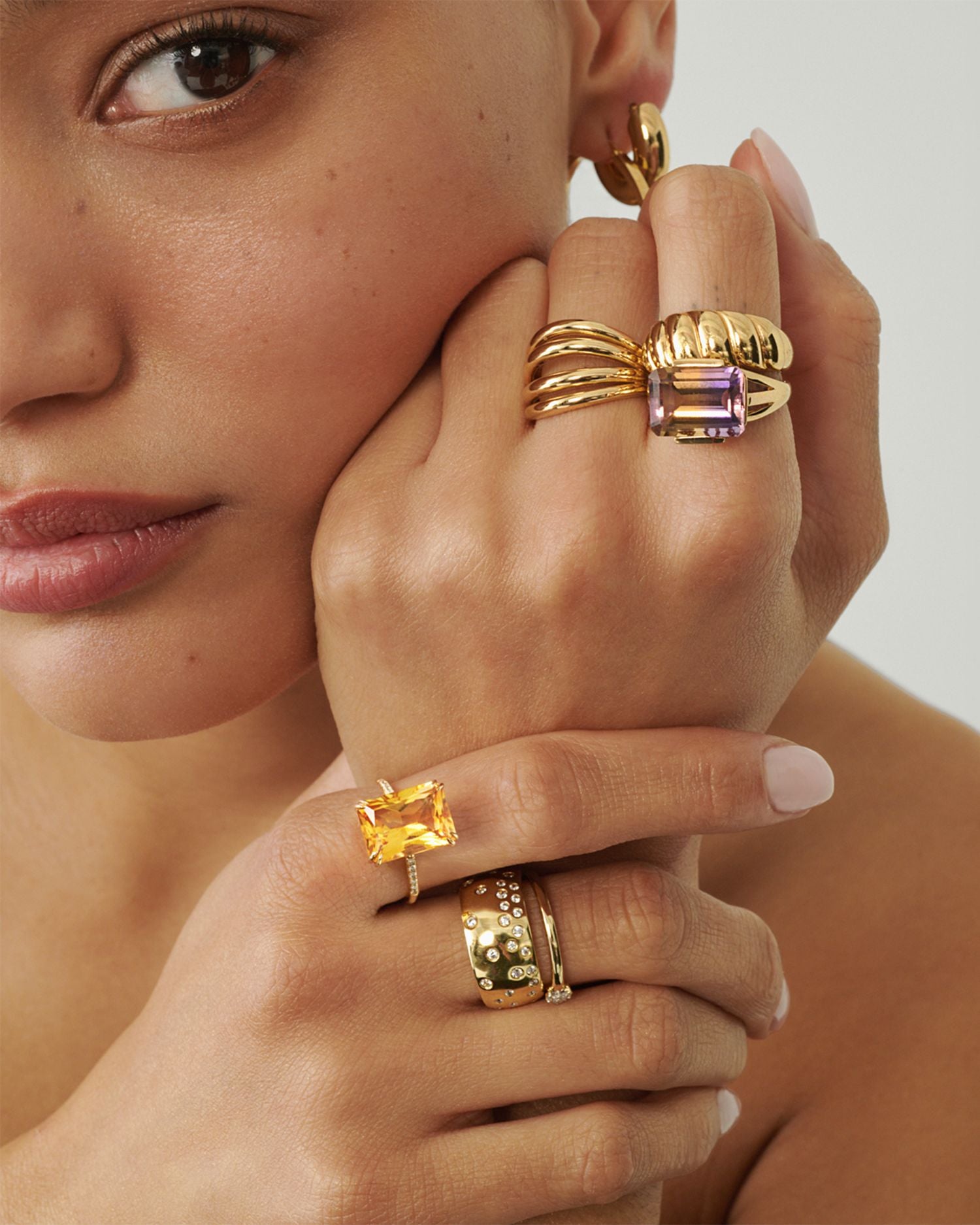 14K Yellow Gold Multi Row Ring - Exclusive