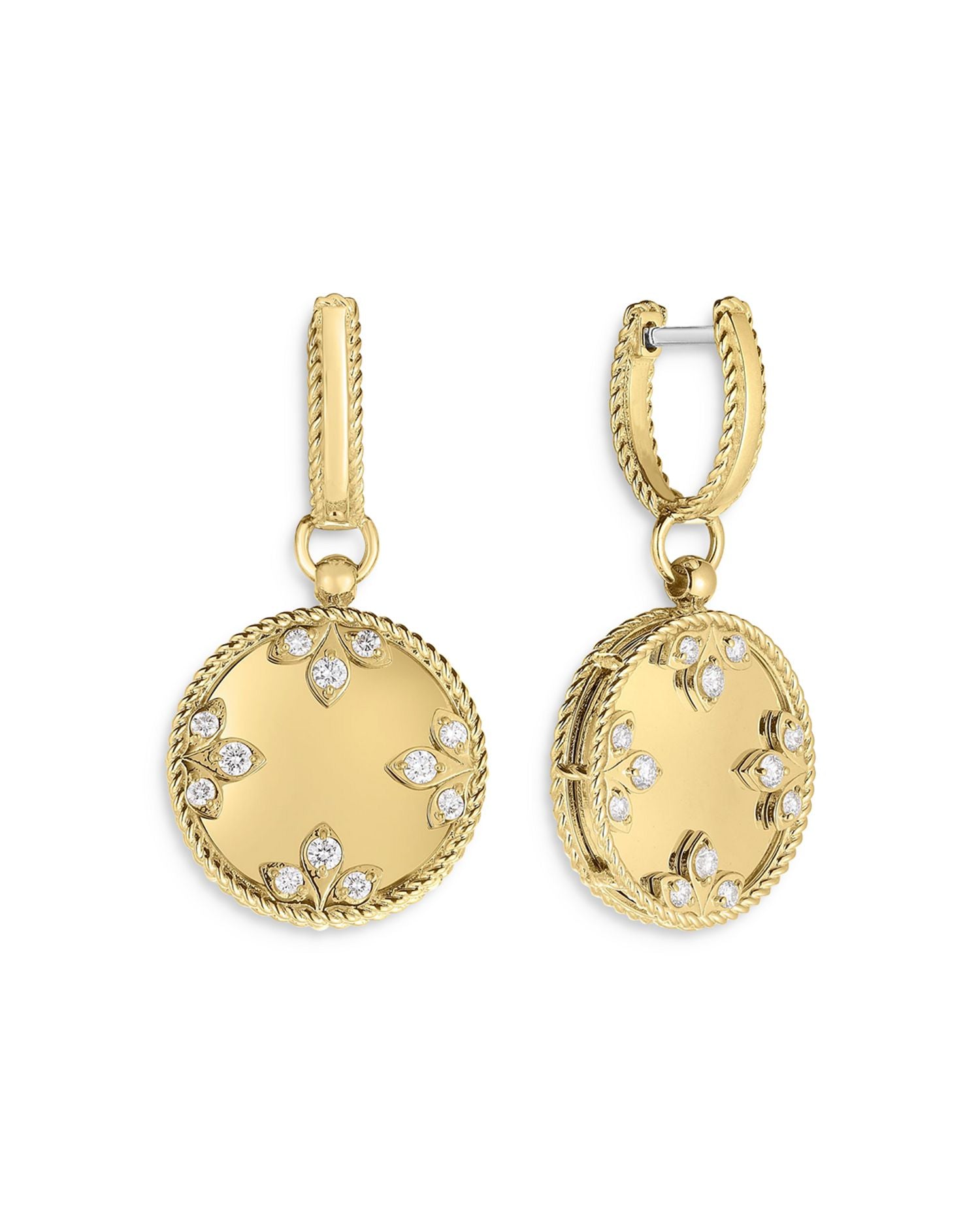 18K Yellow Gold Venetian Princess Medallion Diamond Drop Earrings
