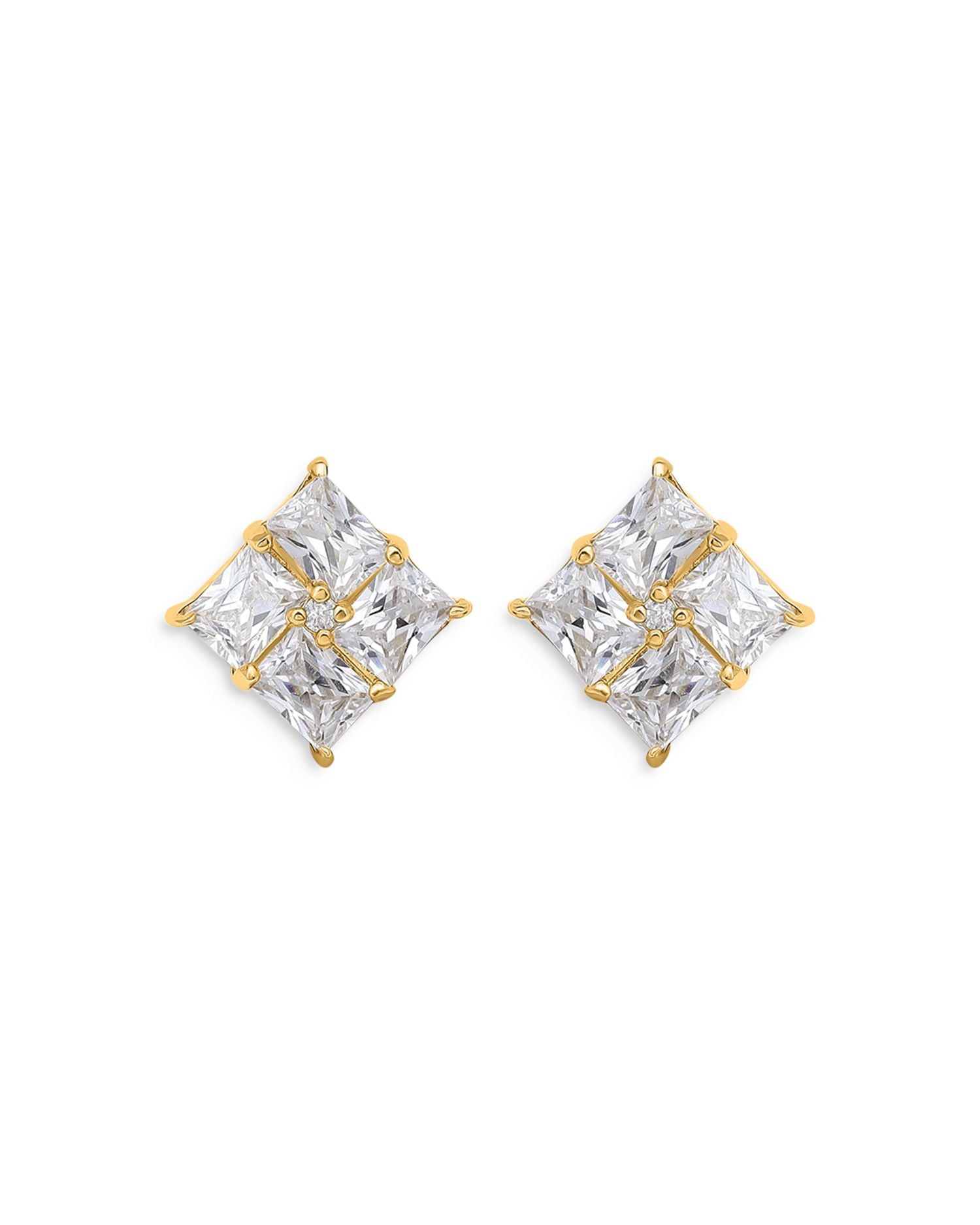 Baguette Cubic Zirconia Square Stud Earrings in 18K Gold Plated Sterling Silver - Exclusive