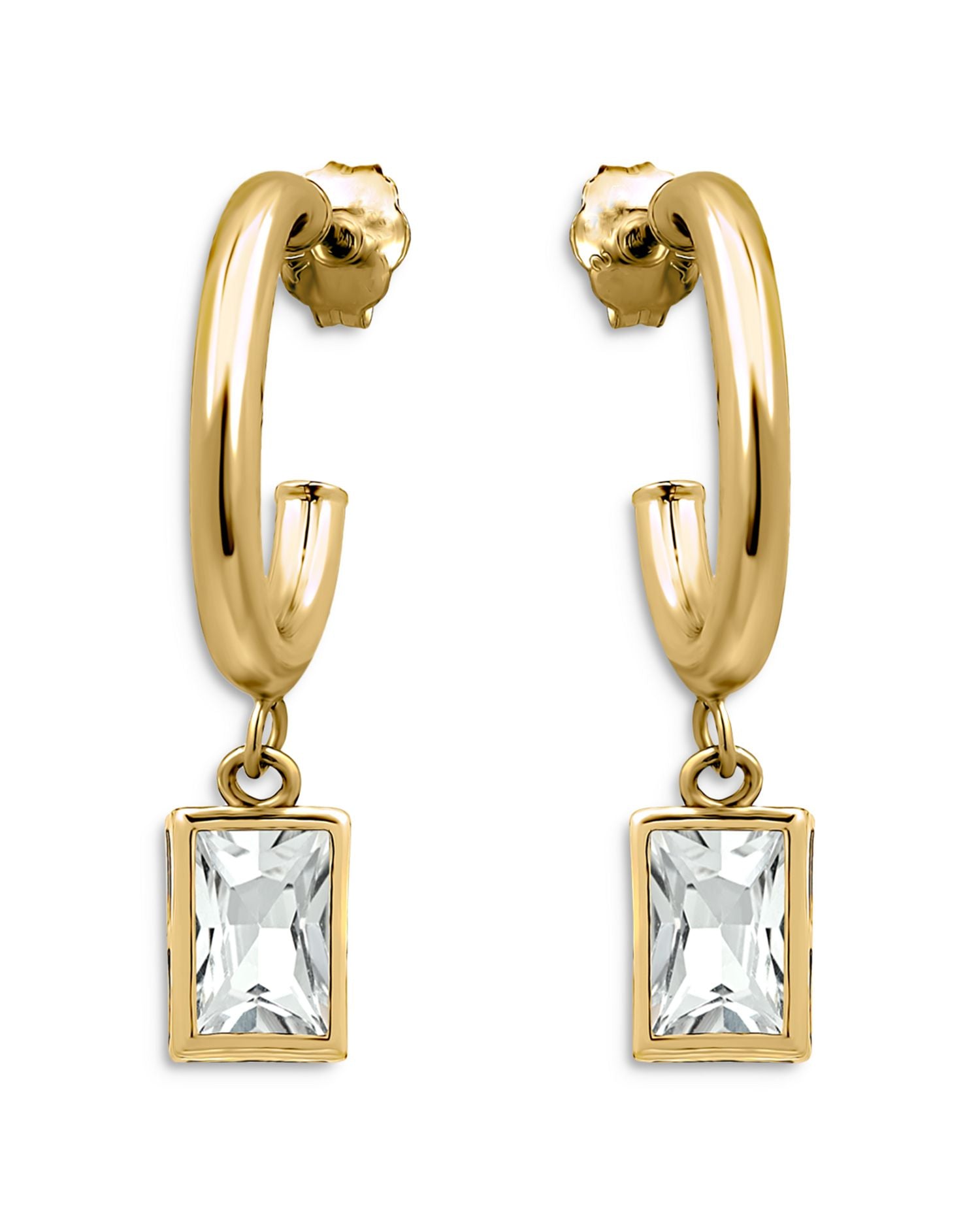 Baguette Cubic Zirconia Charm Hoop Earrings in 18K Gold Plated Sterling Silver - Exclusive