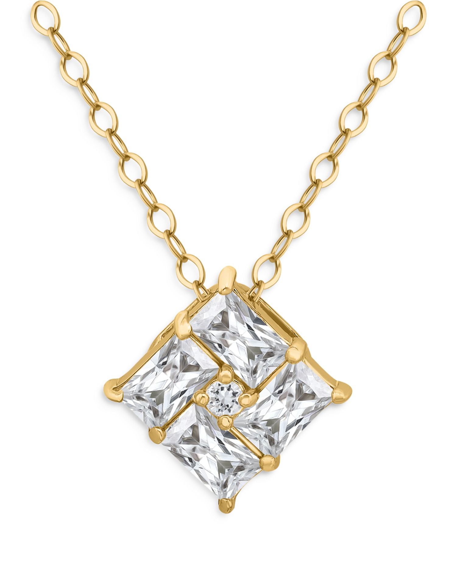 Baguette Cubic Zirconia Square Pendant Necklace in 18K Gold Plated Sterling Silver, 16'-18' - Exclusive