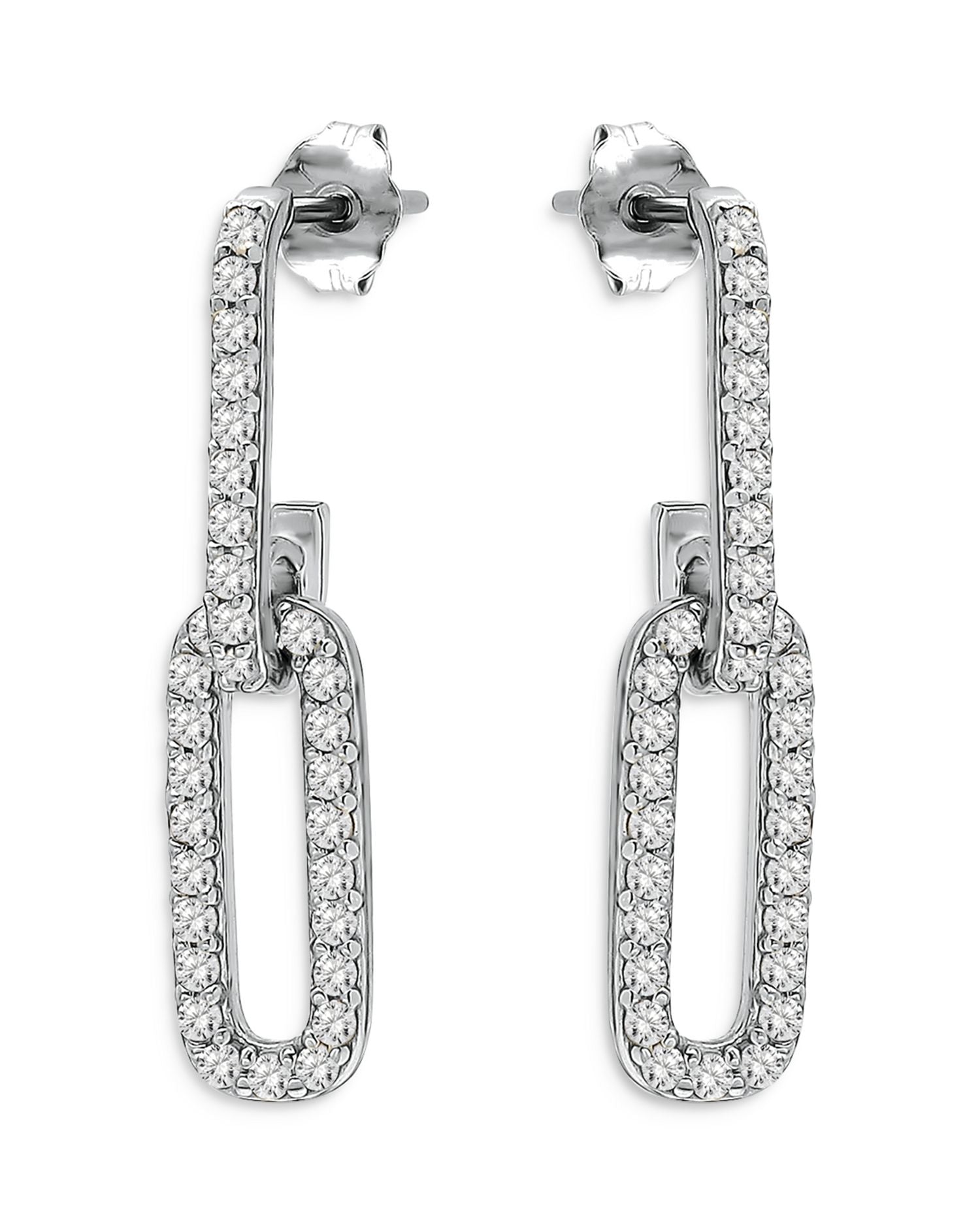 Pavé Paperclip Chain Drop Earrings in Sterling Silver - Exclusive