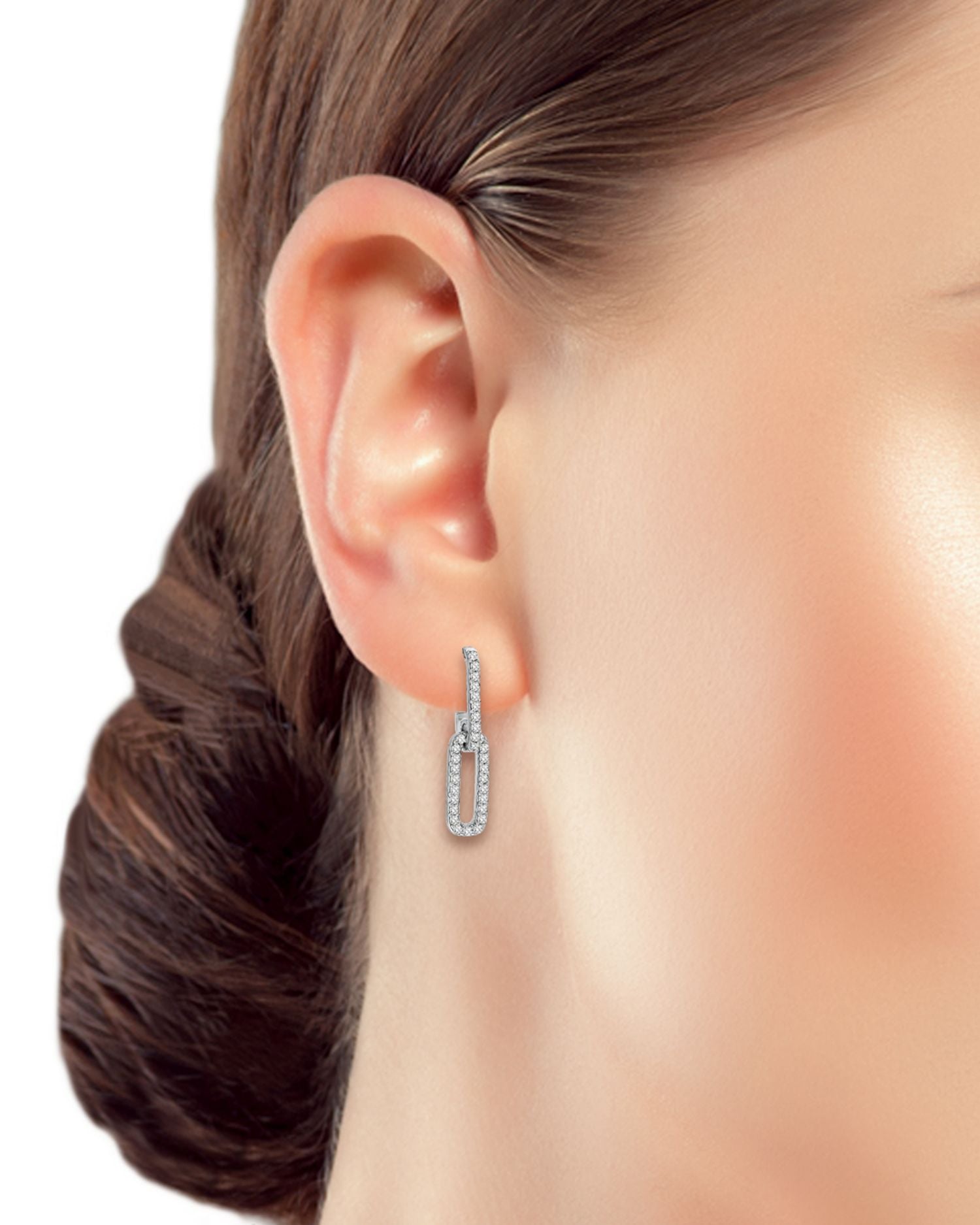 Pavé Paperclip Chain Drop Earrings in Sterling Silver - Exclusive