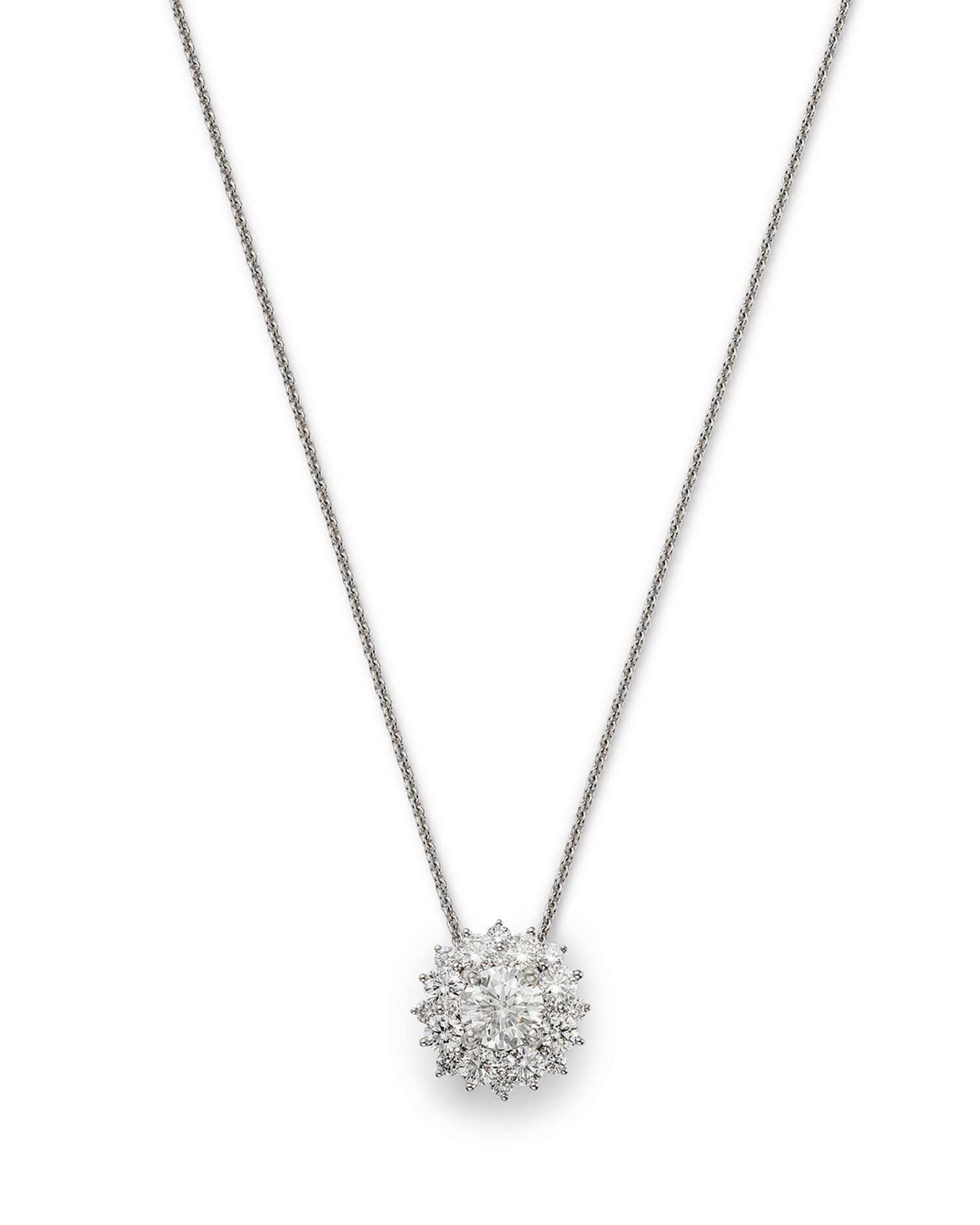 Diamond Cluster Pendant Necklace in 18K White Gold, 1.65 ct. t.w.