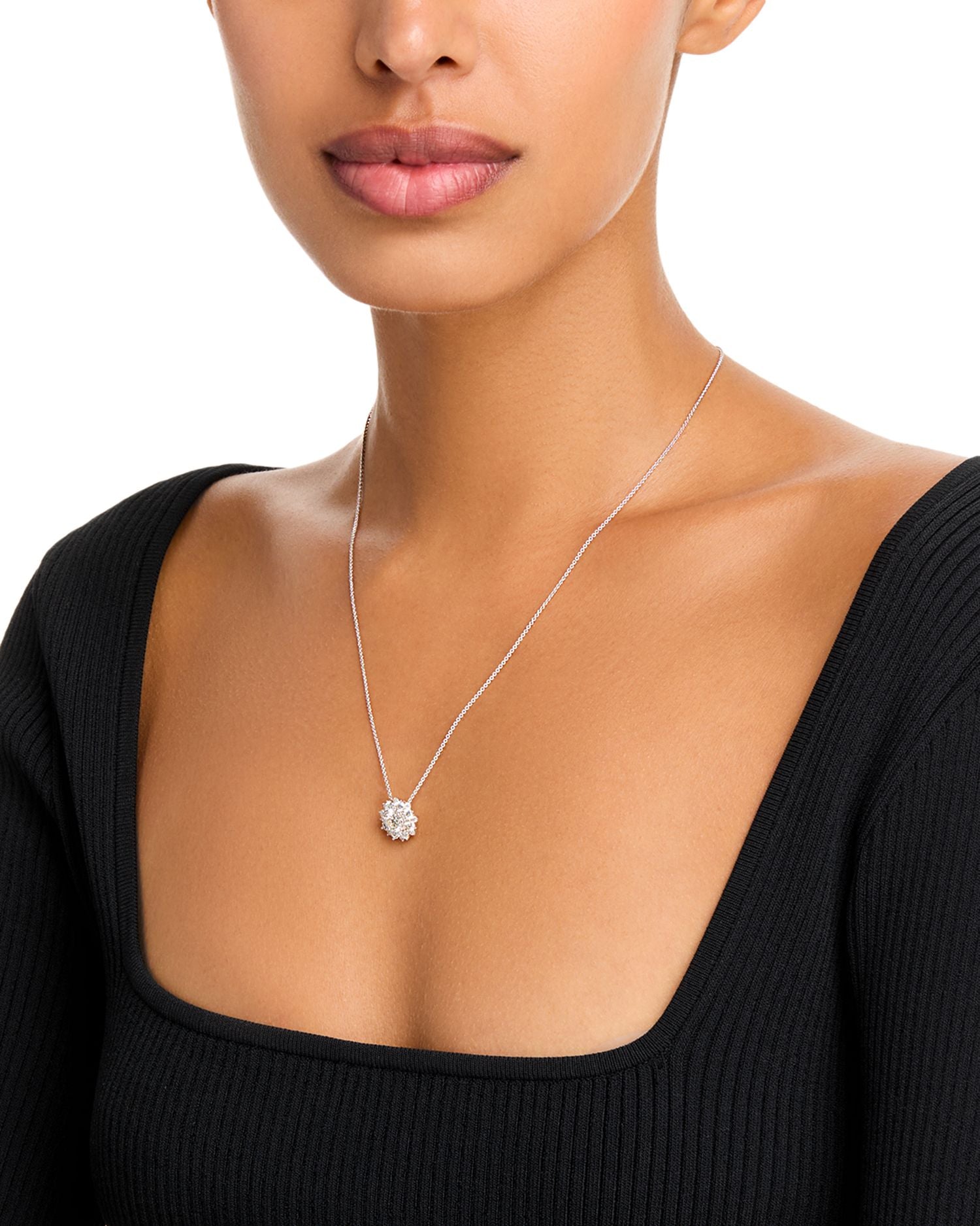 Diamond Cluster Pendant Necklace in 18K White Gold, 1.65 ct. t.w.