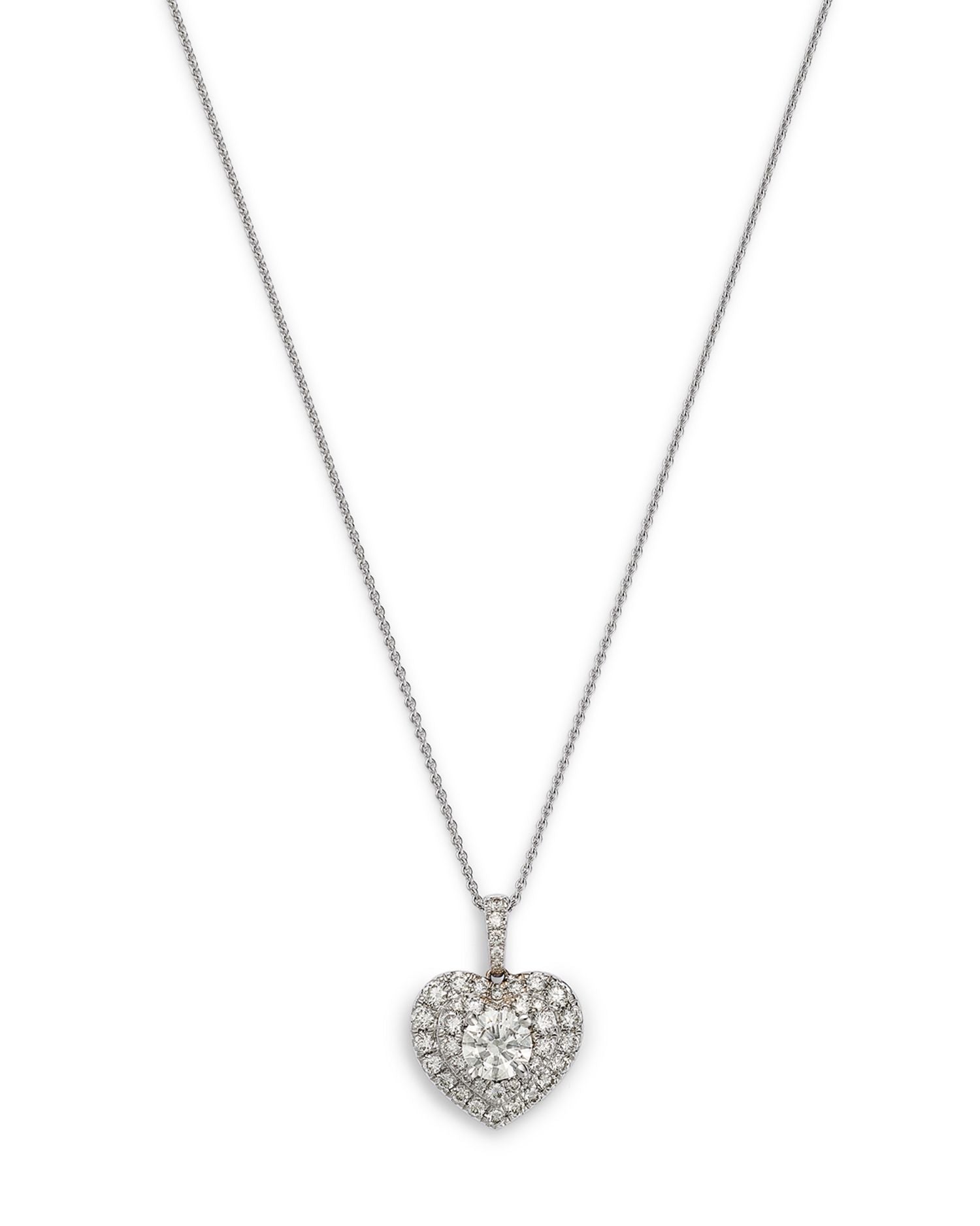 Diamond Heart Pendant Necklace in 18K White Gold, 1 ct. t.w.