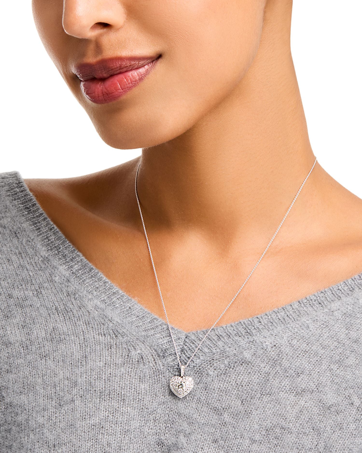 Diamond Heart Pendant Necklace in 18K White Gold, 1 ct. t.w.