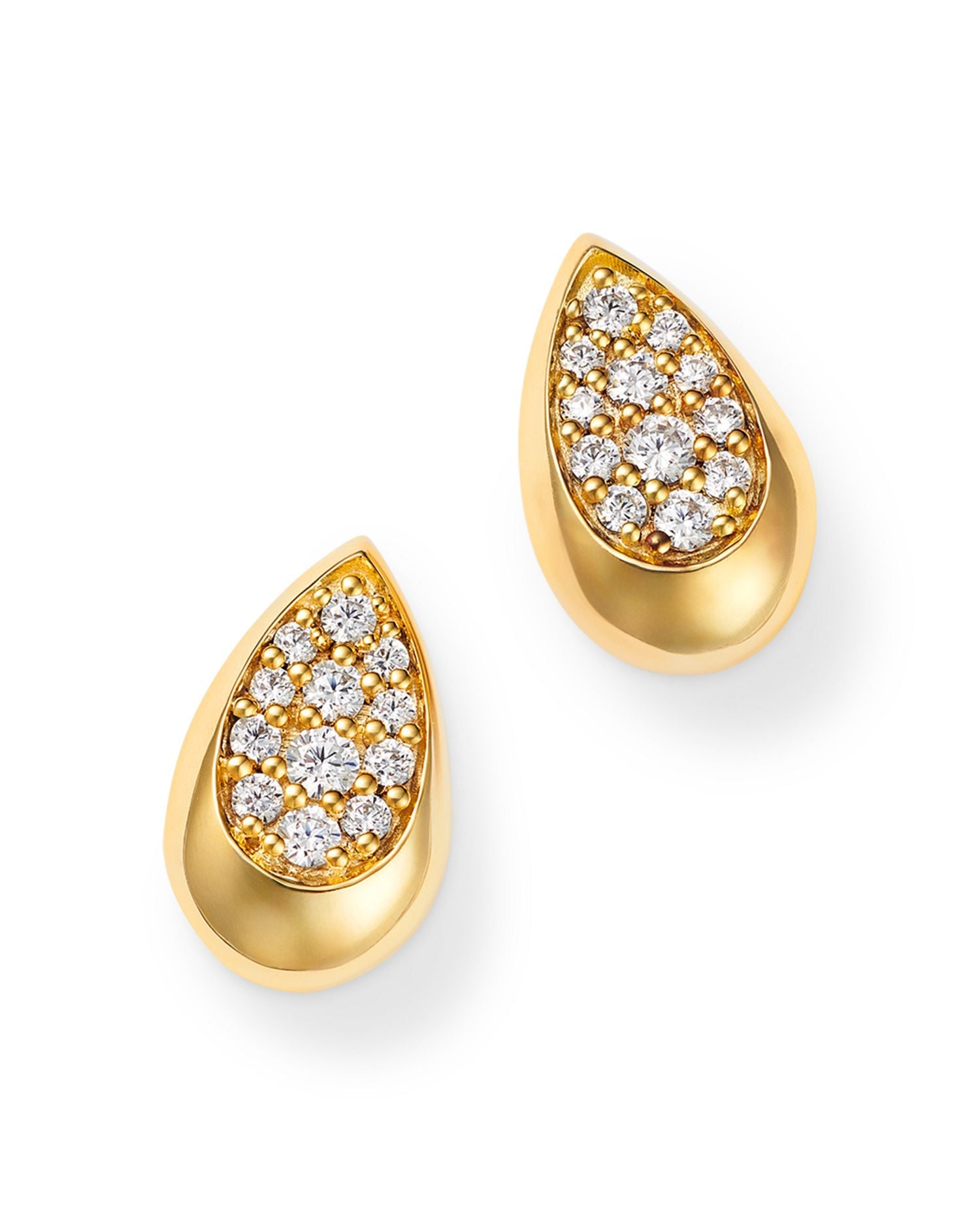 Diamond Pave Pear Shaped Stud Earrings in 14K Yellow Gold, 0.33 ct. t.w.