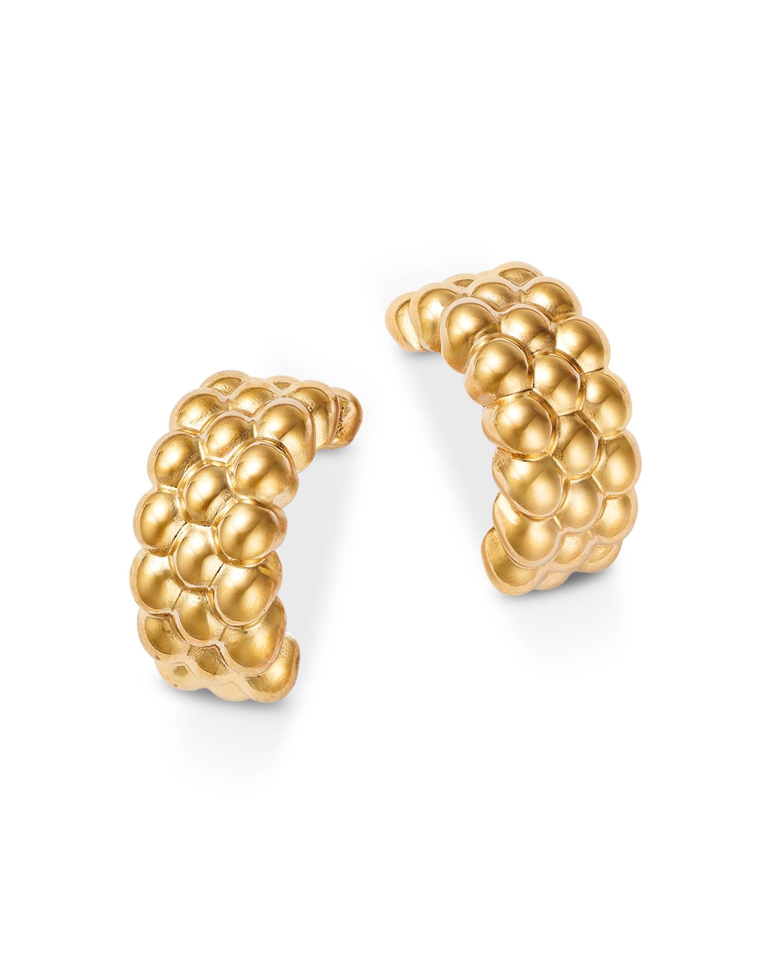 14K Yellow Gold Multi Bead Half Hoop Earrings