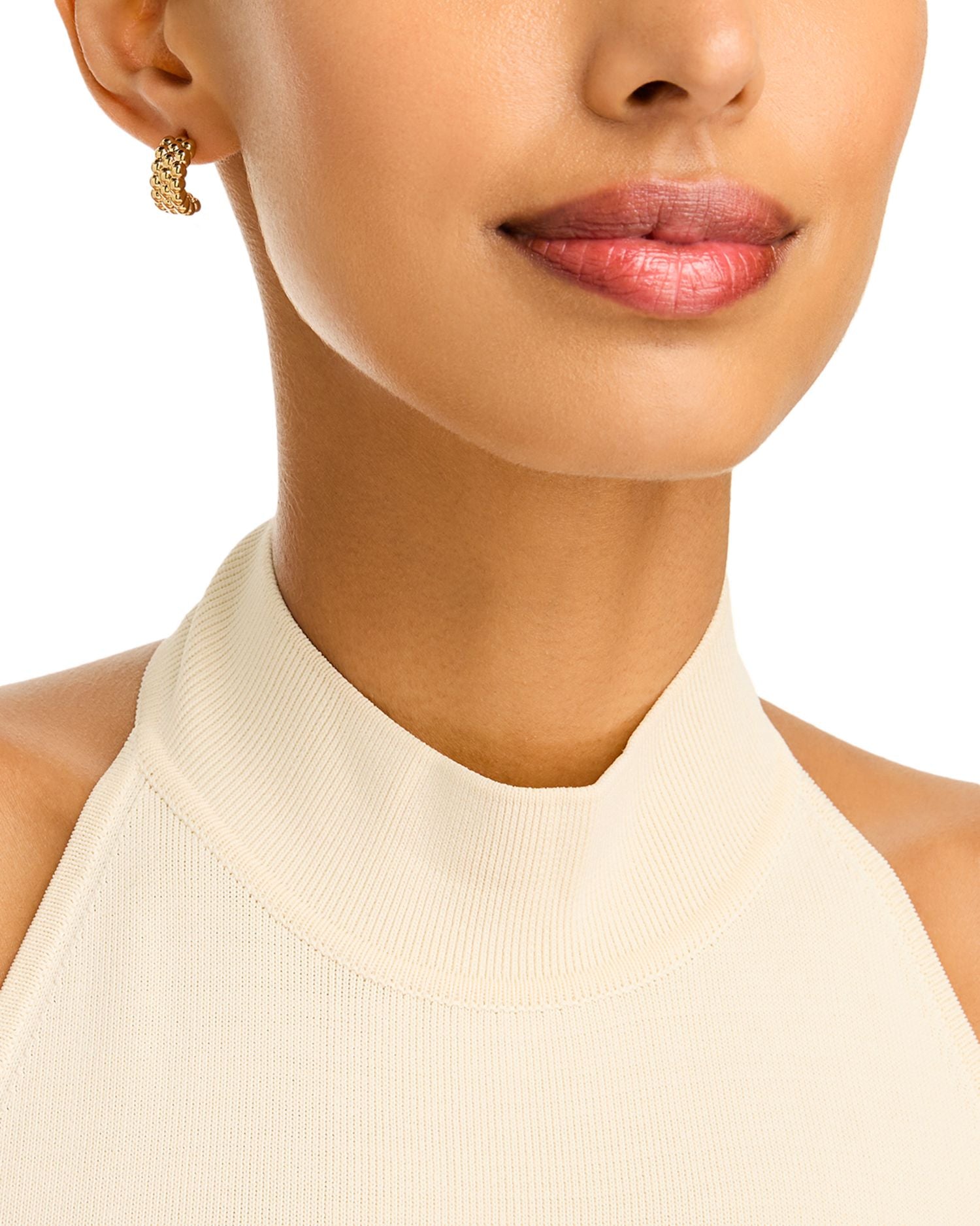 14K Yellow Gold Multi Bead Half Hoop Earrings