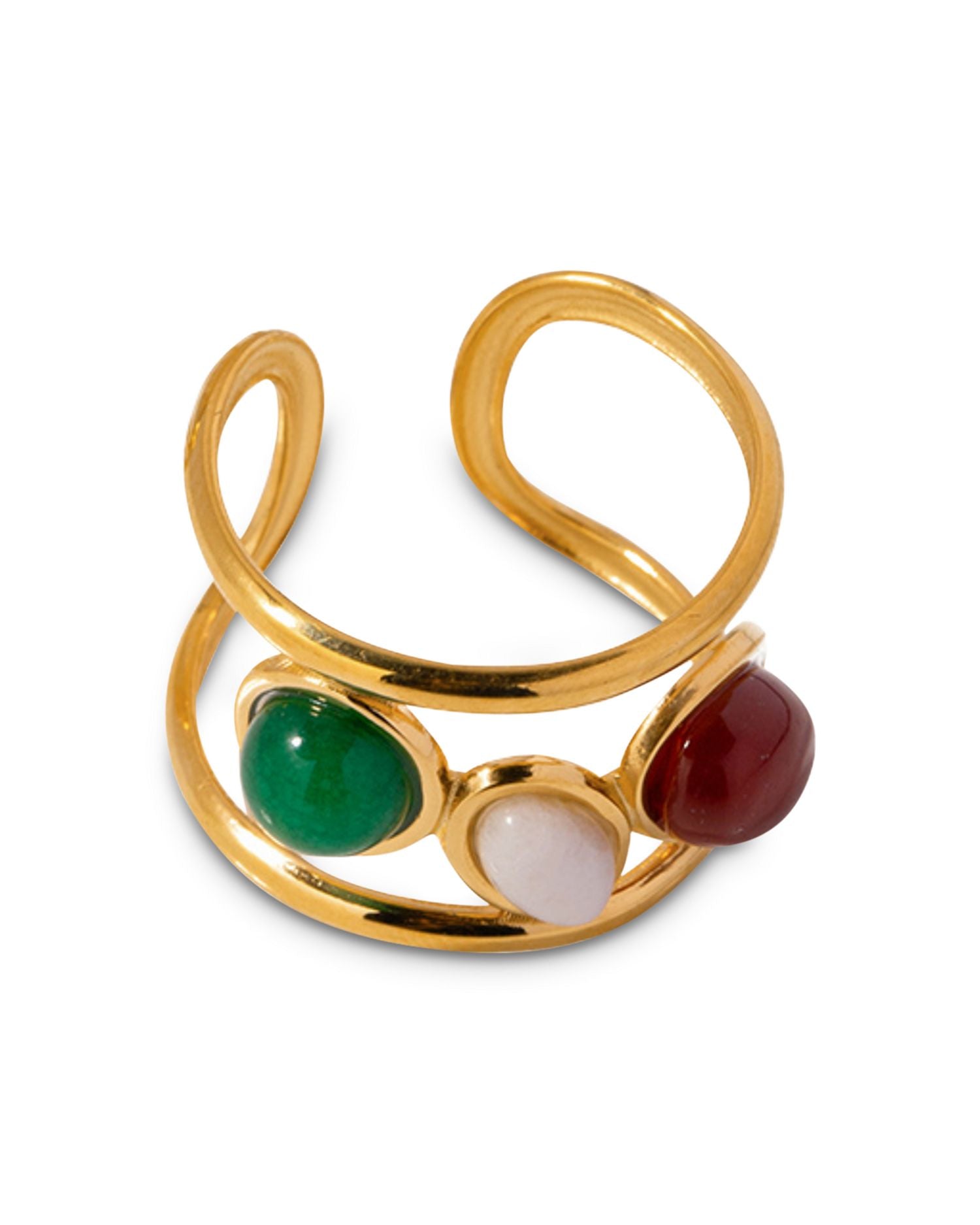 Triple Stone Open Sculptural Ring in 18K Gold Plated Stainless Steel - Exclusive