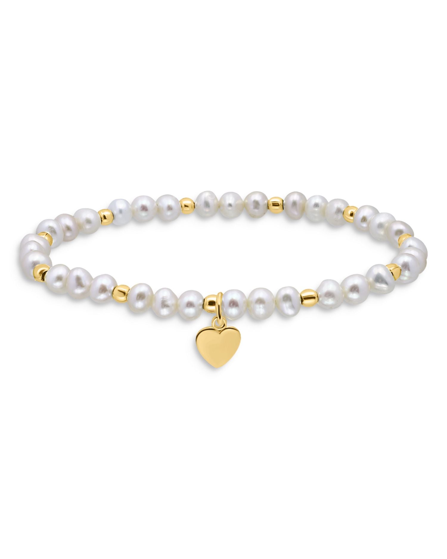 Heart Charm Cultured Freshwater Pearl Beaded Stretch Bracelet in 18K Gold Plated Sterling Silver - Exclusive