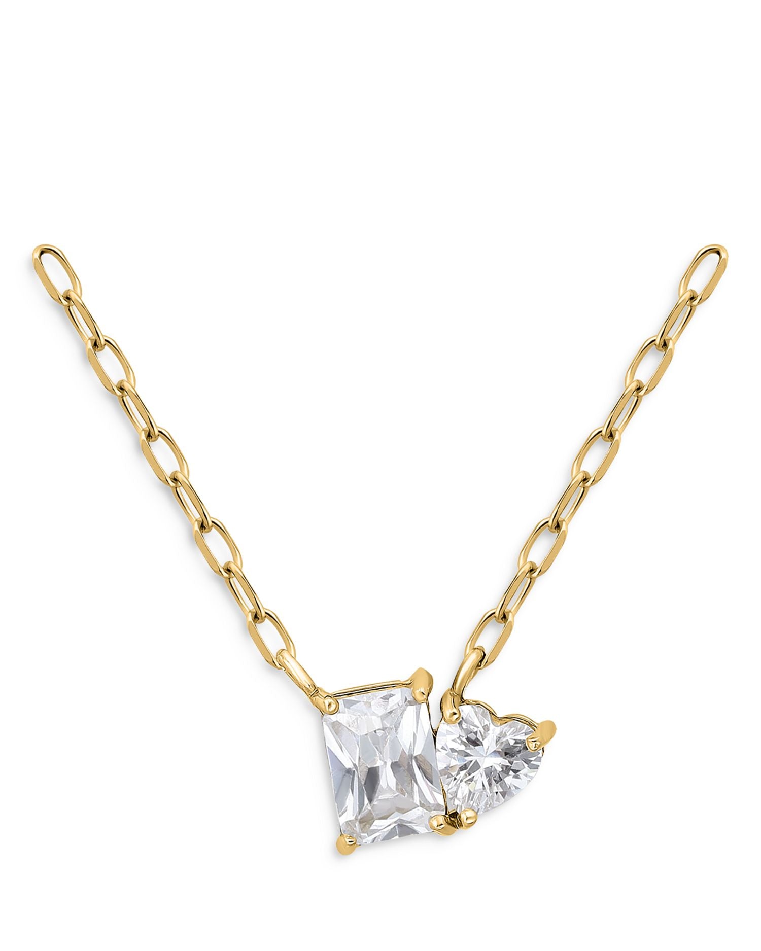 Baguette & Heart Cubic Zirconia Pendant Necklace in 18K Gold Plated Sterling Silver, 16'-18' - Exclusive