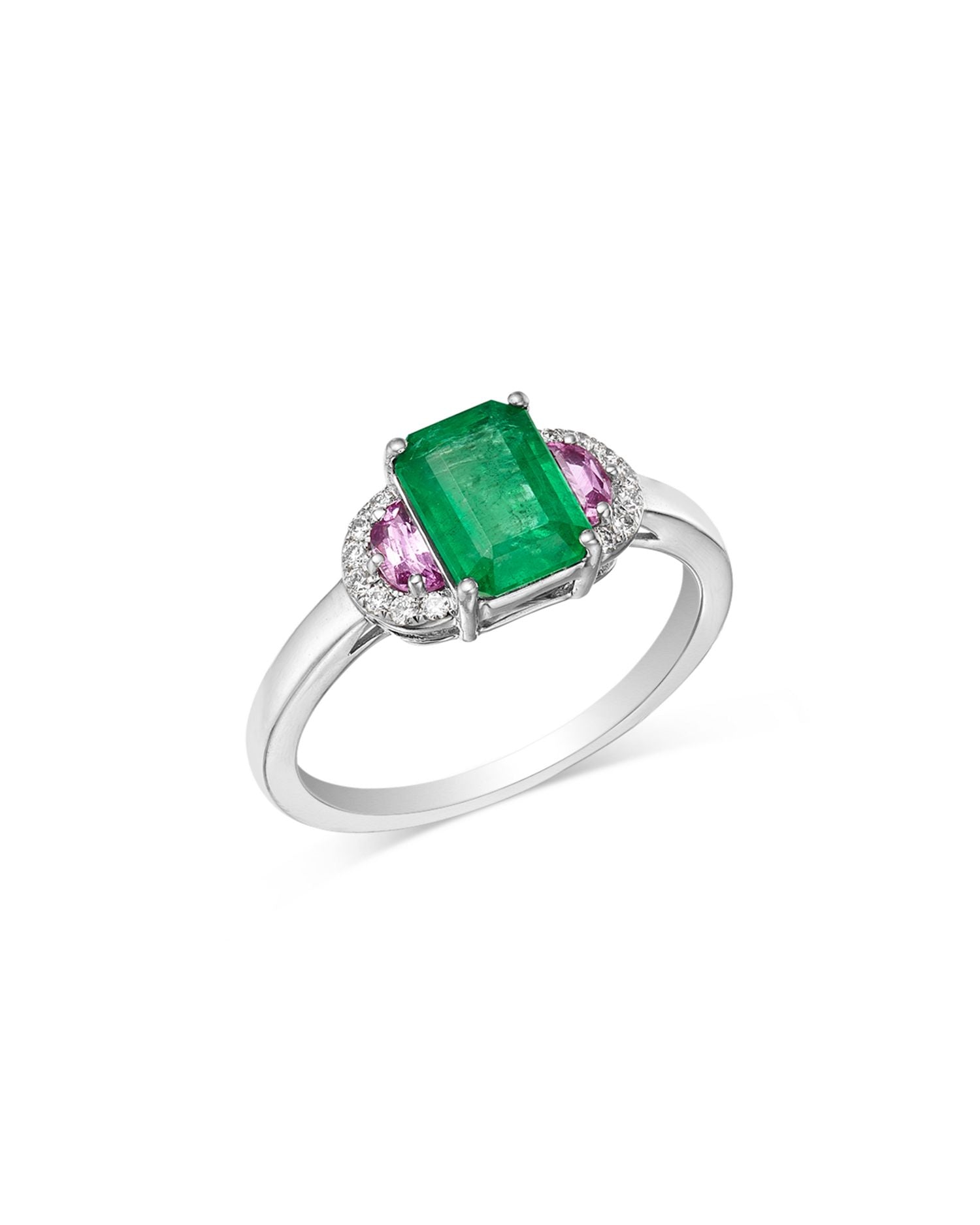 Emerald, Pink Sapphire & Diamond Statement Ring in White Gold