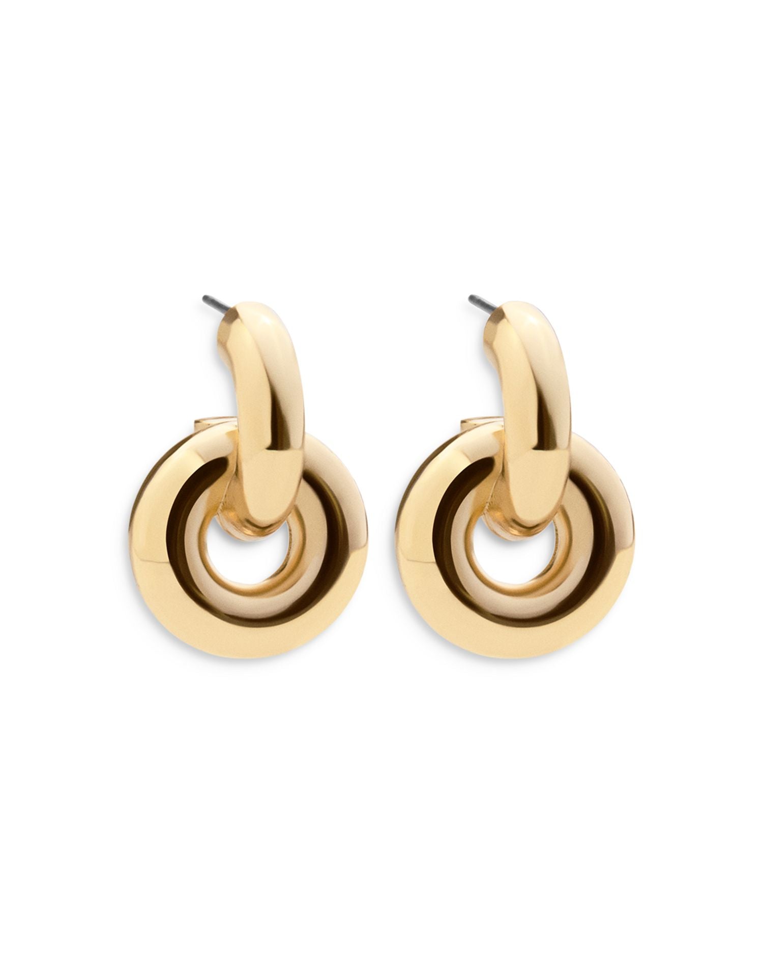 Camilla Circle Charm Huggie Hoop Earrings in Gold Tone