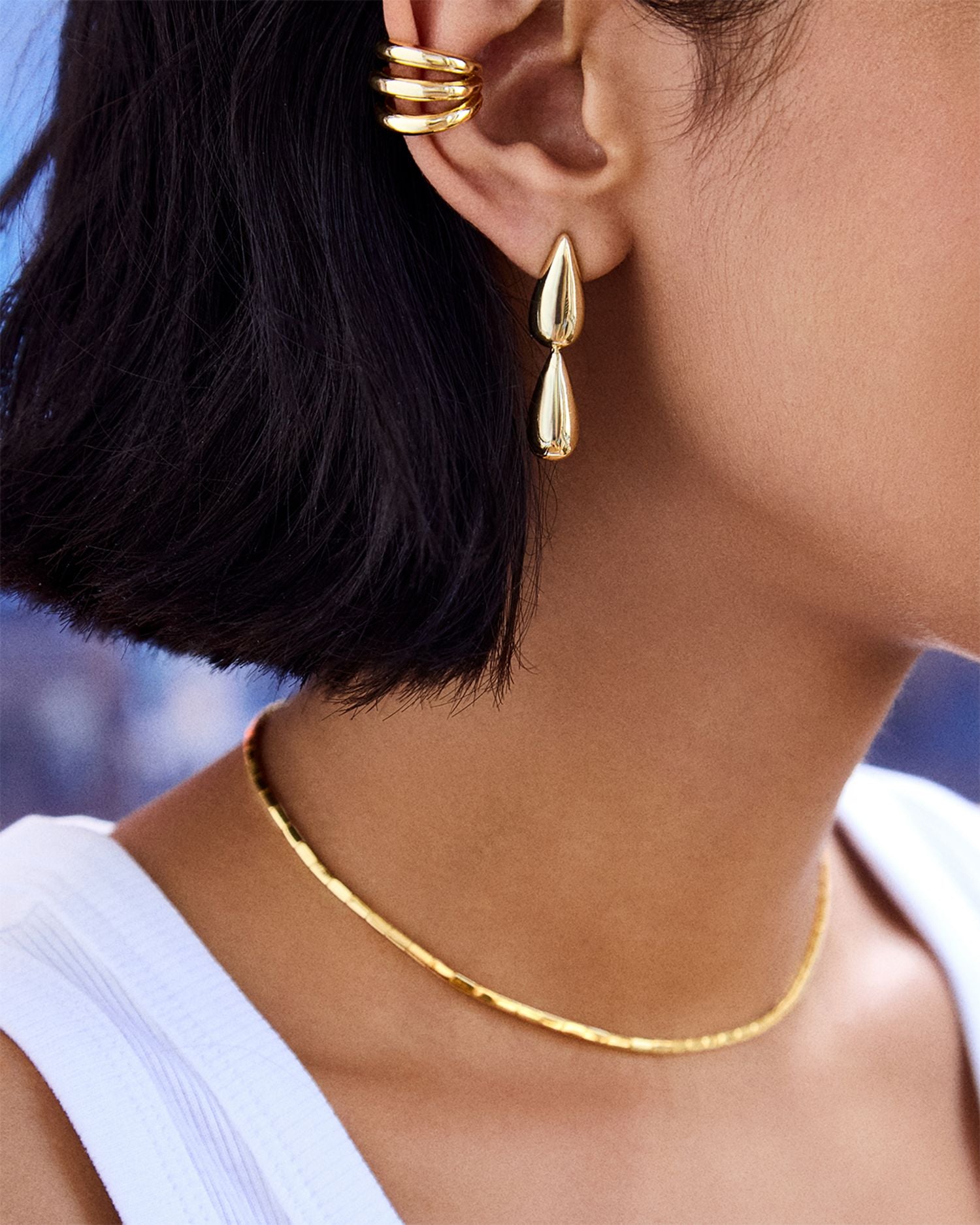 Zoe Tear Shape Double Drop Earrings in Gold Tone