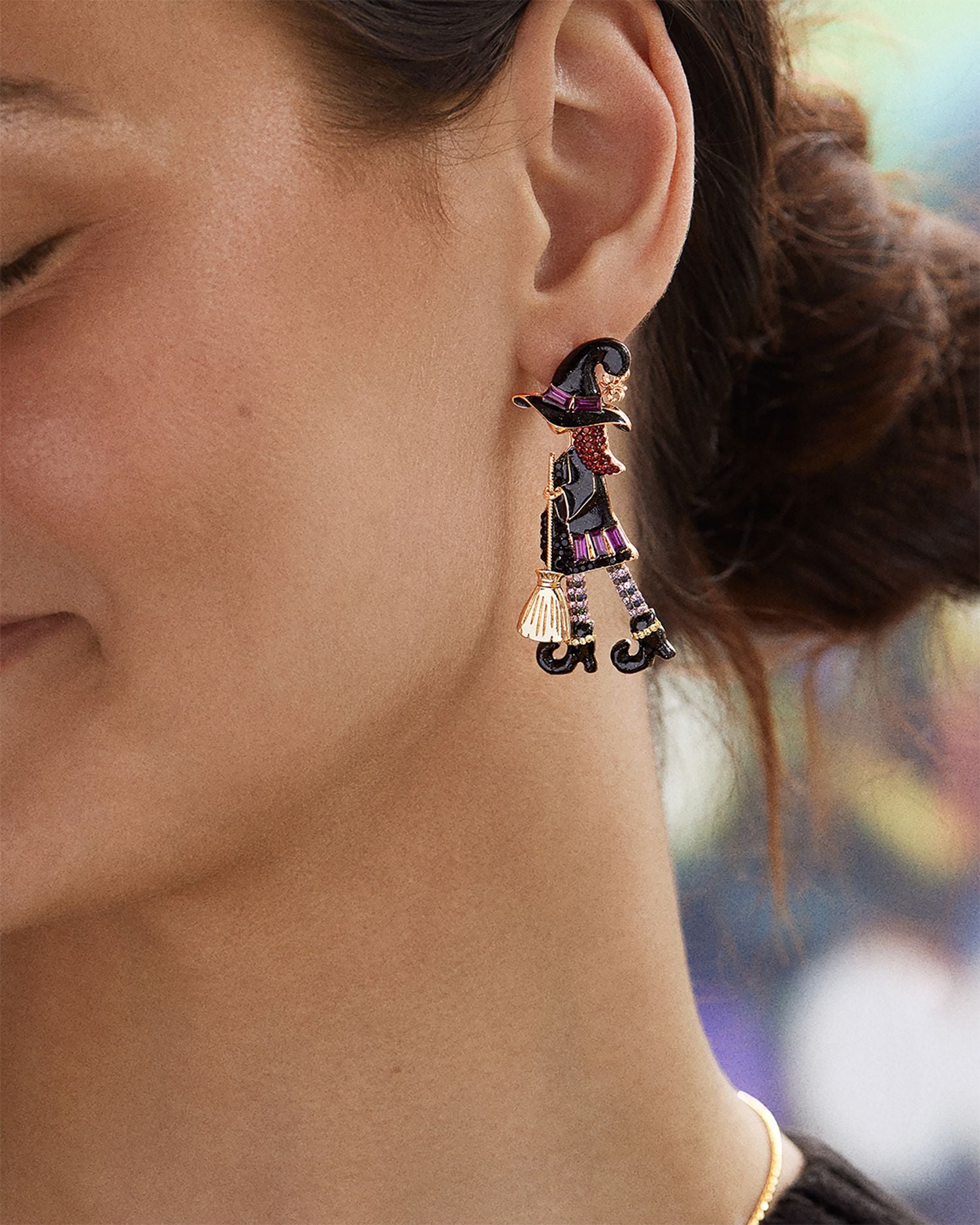 Spellcasting Sweetie Mixed Crystal Witch Drop Earrings in Gold Tone