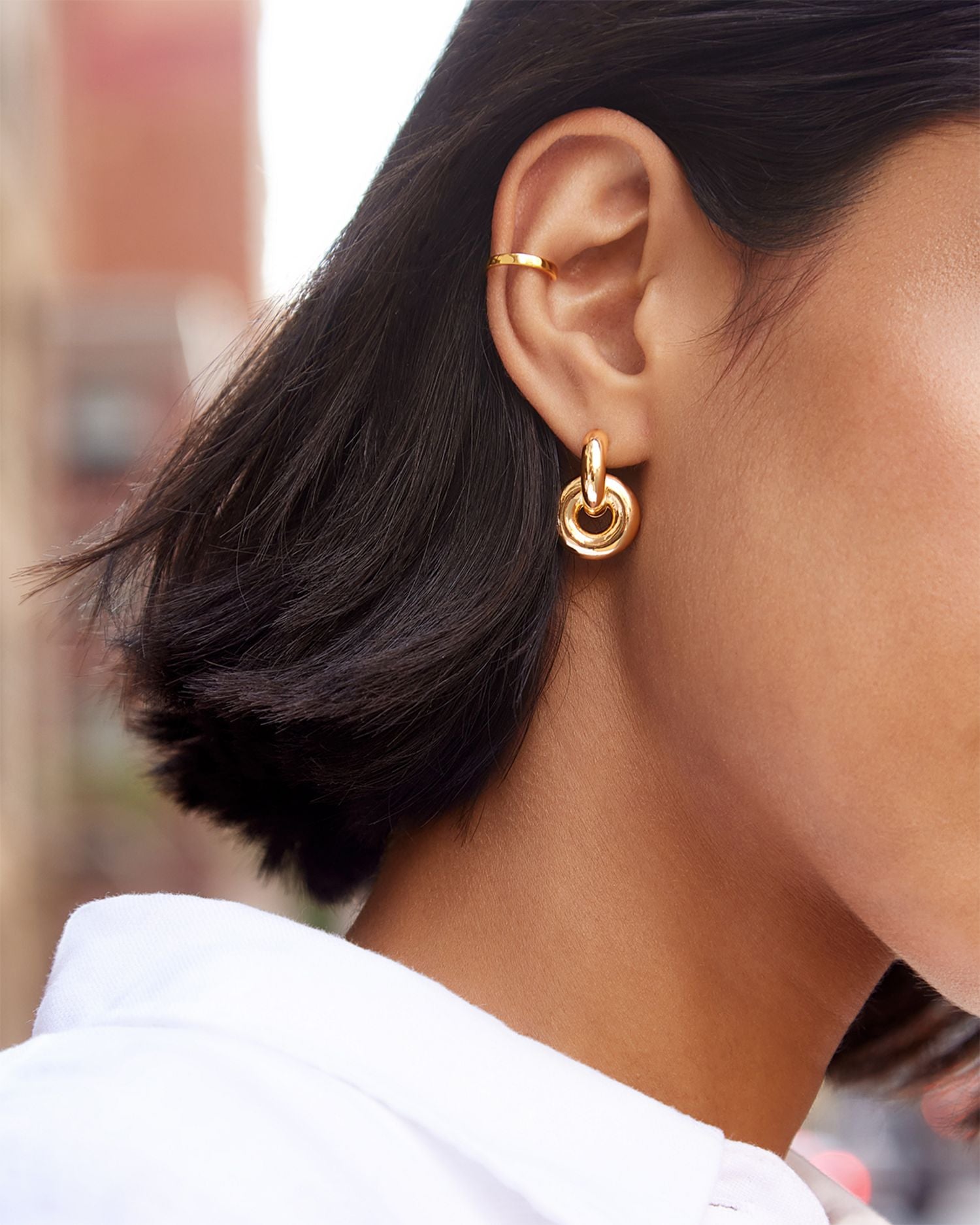 Camilla Circle Charm Huggie Hoop Earrings in Gold Tone