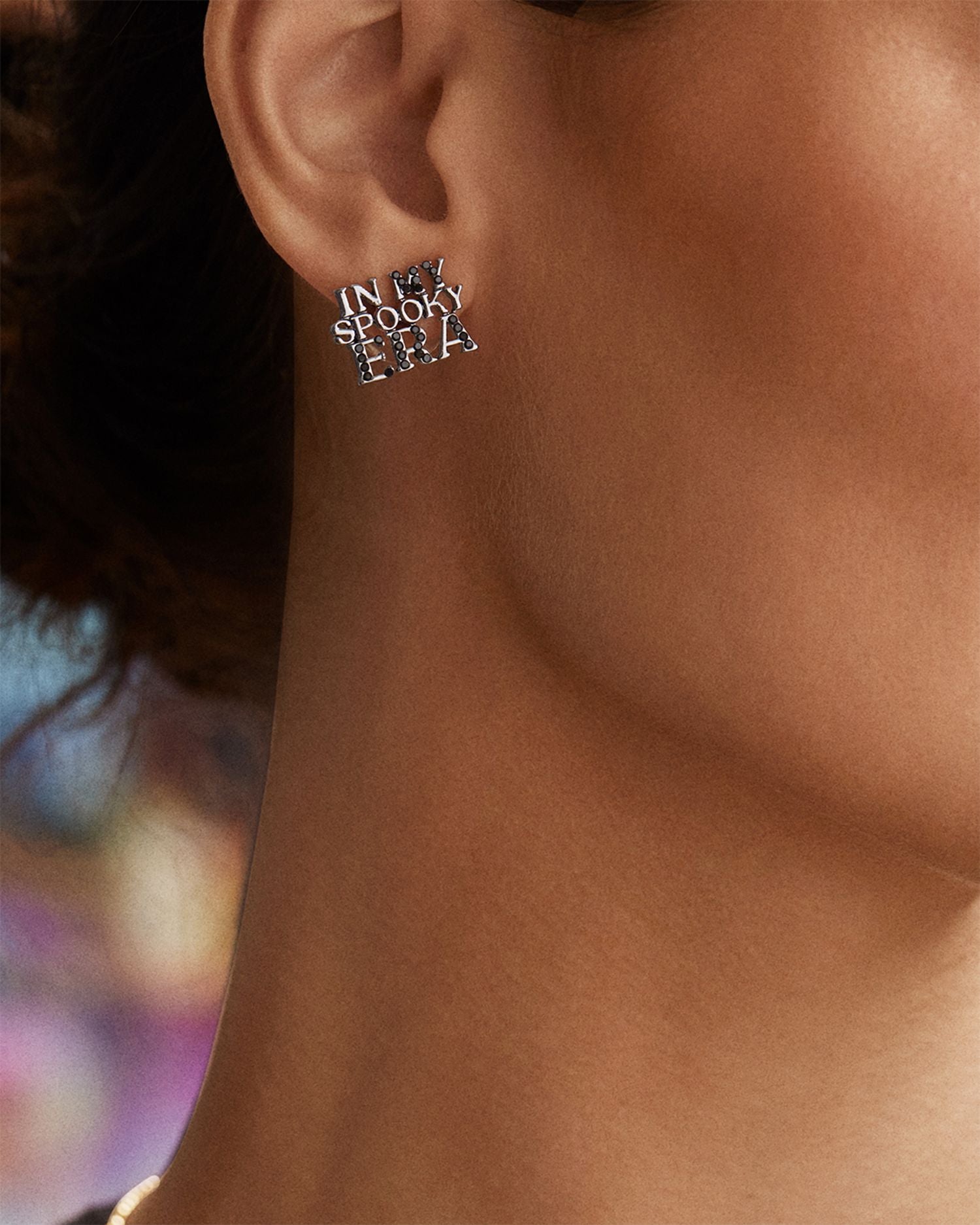 Spooky Era Pavé Text Stud Earrings in Black Tone