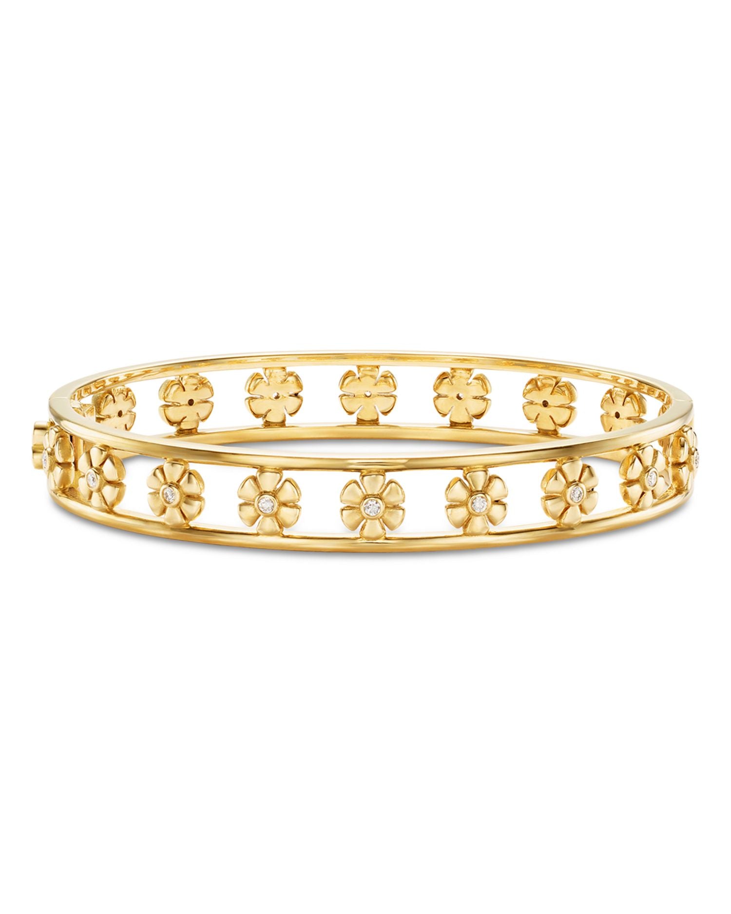 18K Yellow Gold Diamond Fiori Openwork Bangle Bracelet