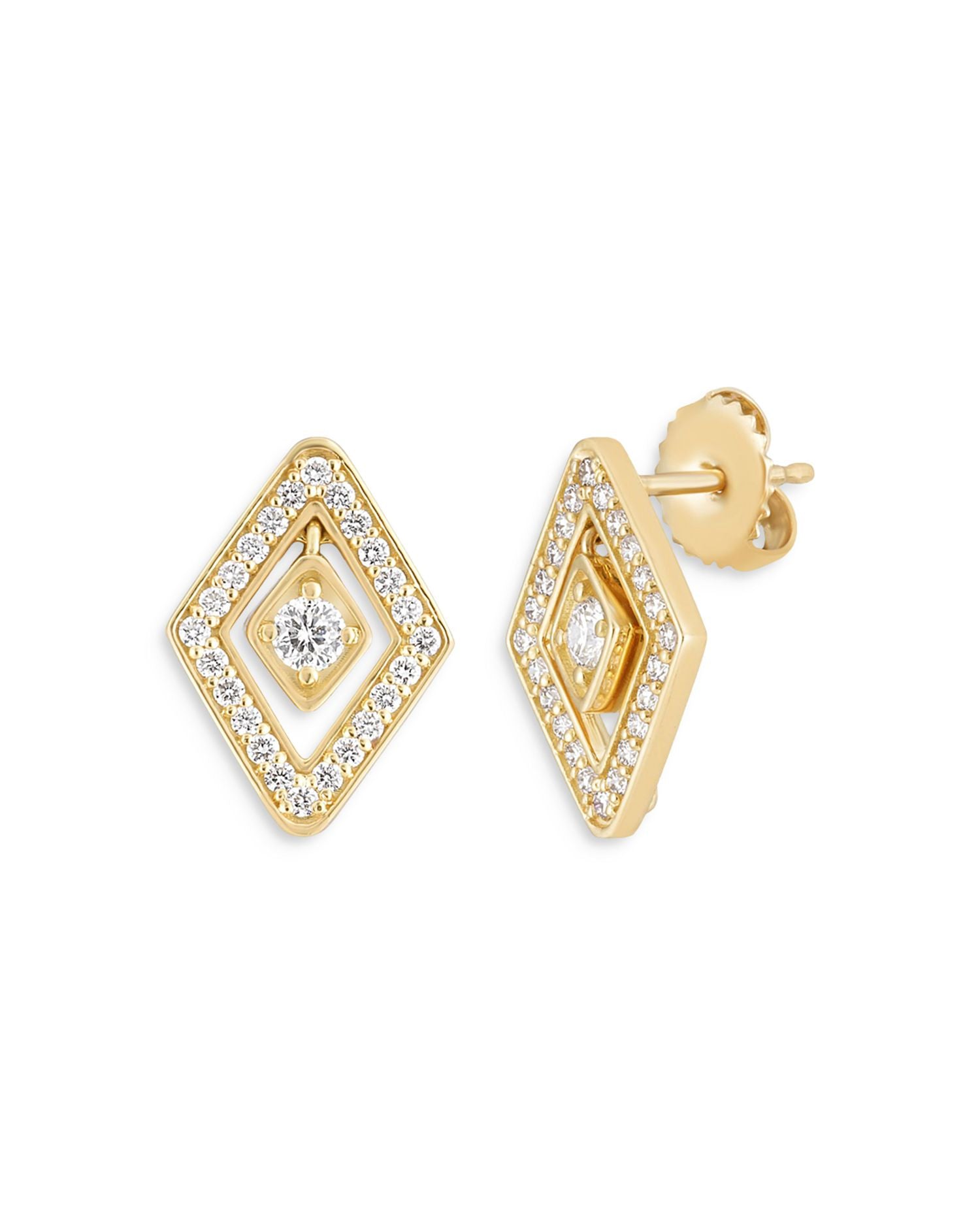 18K Yellow Gold Diamante Diamond Frame Stud Earrings